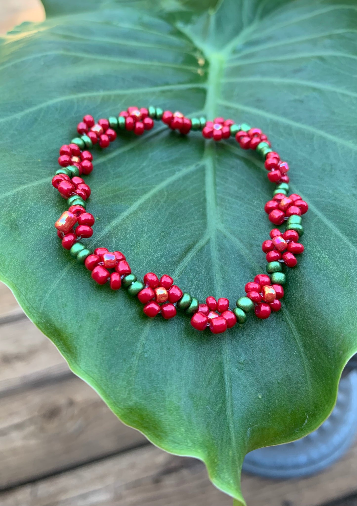 "Rose" Seed Bead Flower Bracelet