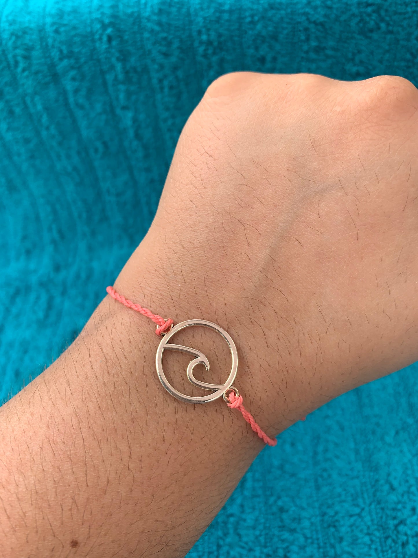 Silver Circle Wave Charm Wax Cord Bracelet