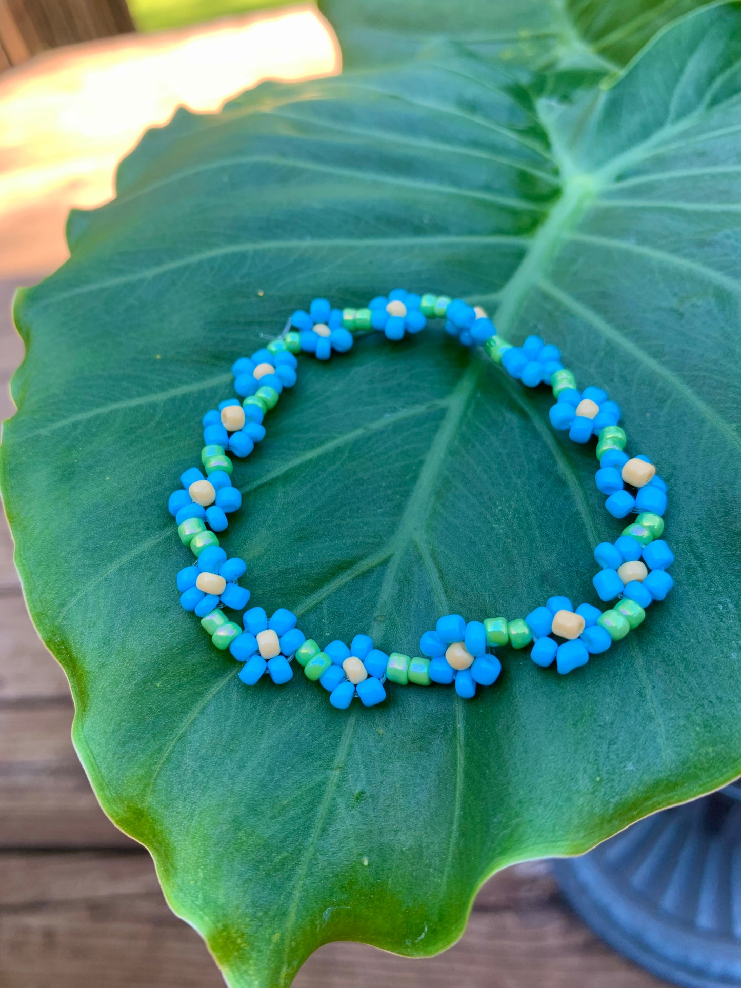 "Forget-Me-Not" Seed Bead Flower Bracelet