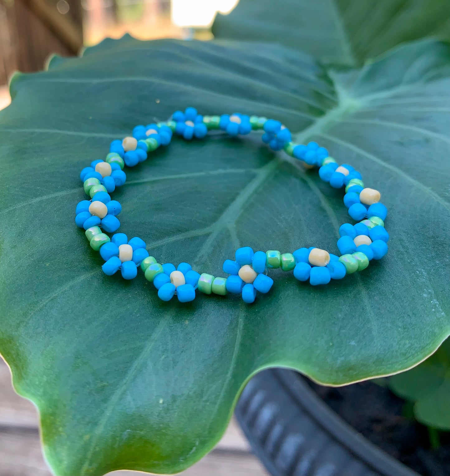 "Forget-Me-Not" Seed Bead Flower Bracelet