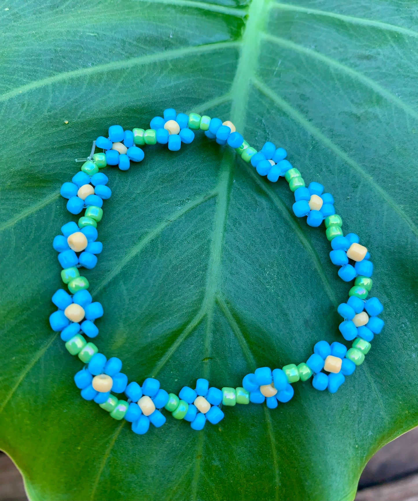 "Forget-Me-Not" Seed Bead Flower Bracelet