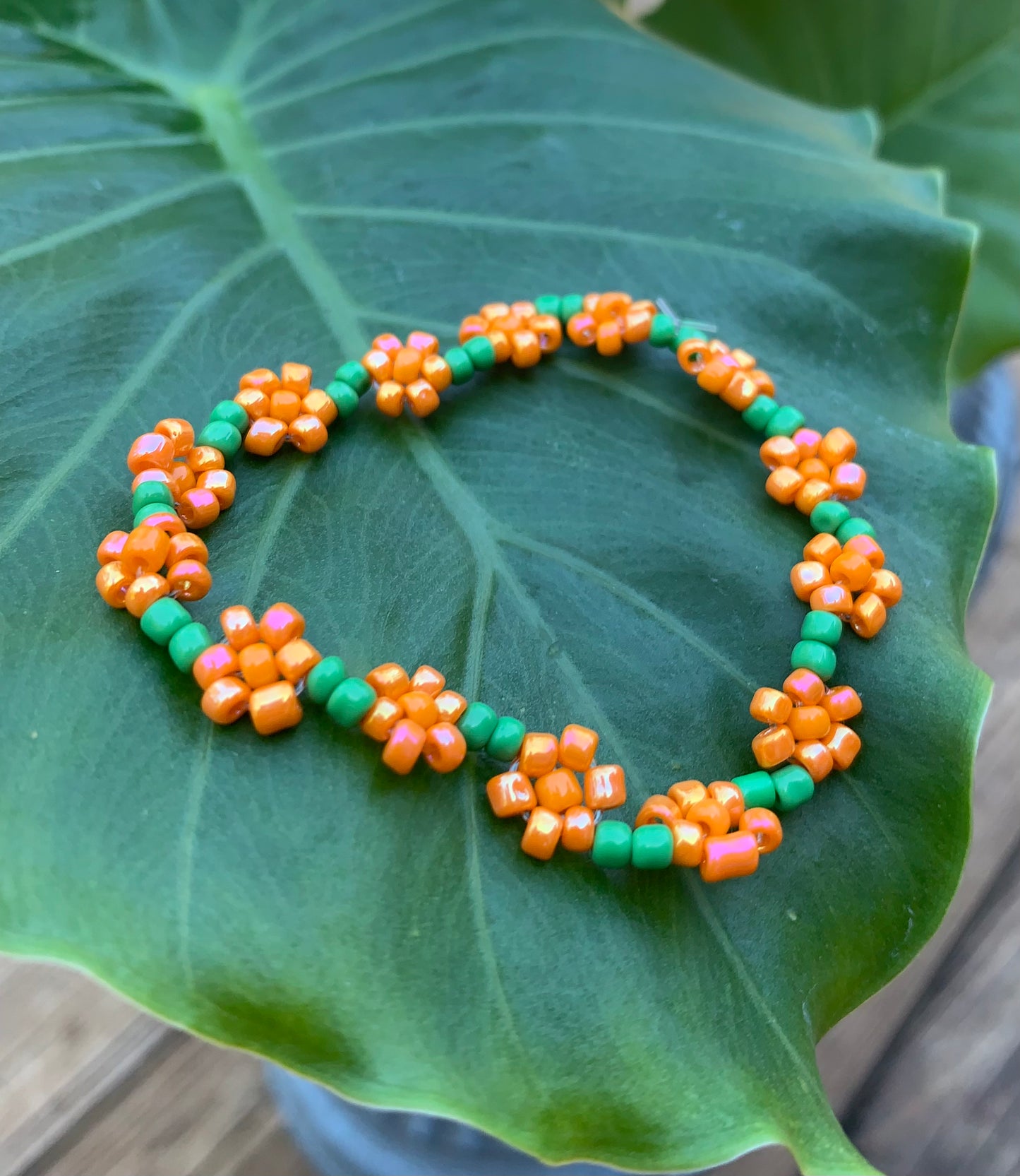 "Marigold" Seed Bead Flower Bracelet