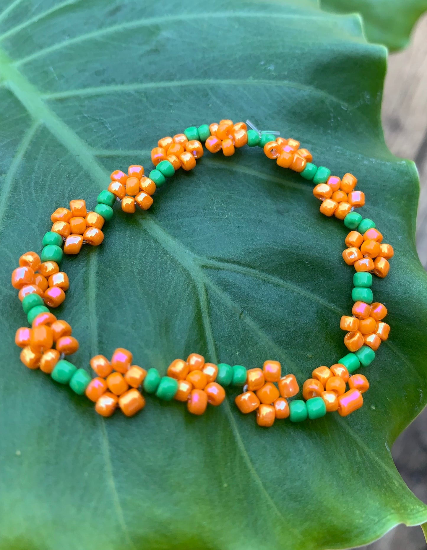 "Marigold" Seed Bead Flower Bracelet