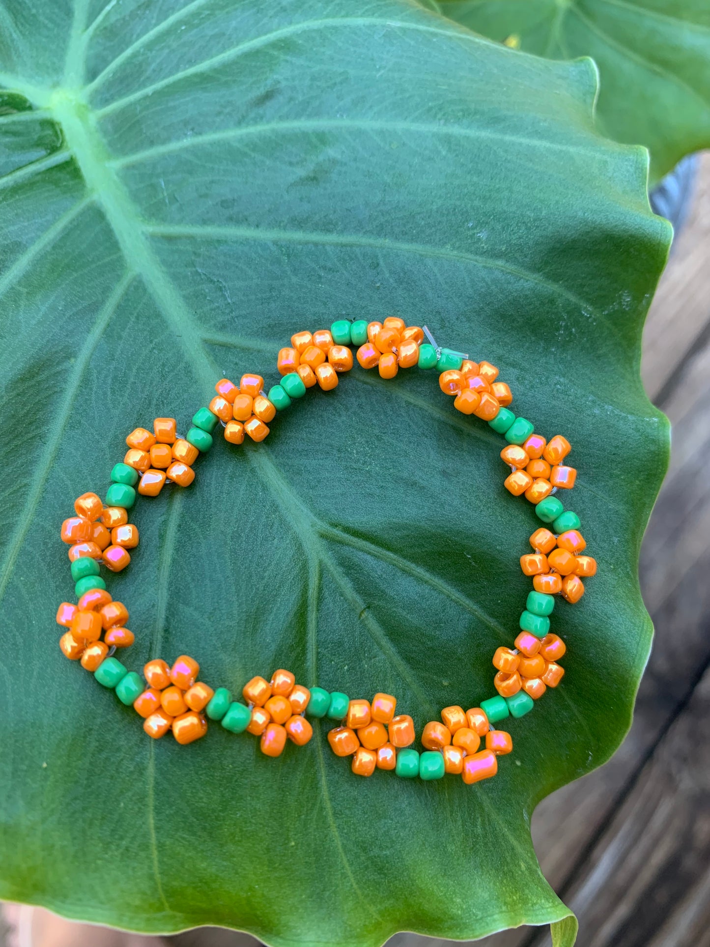 "Marigold" Seed Bead Flower Bracelet