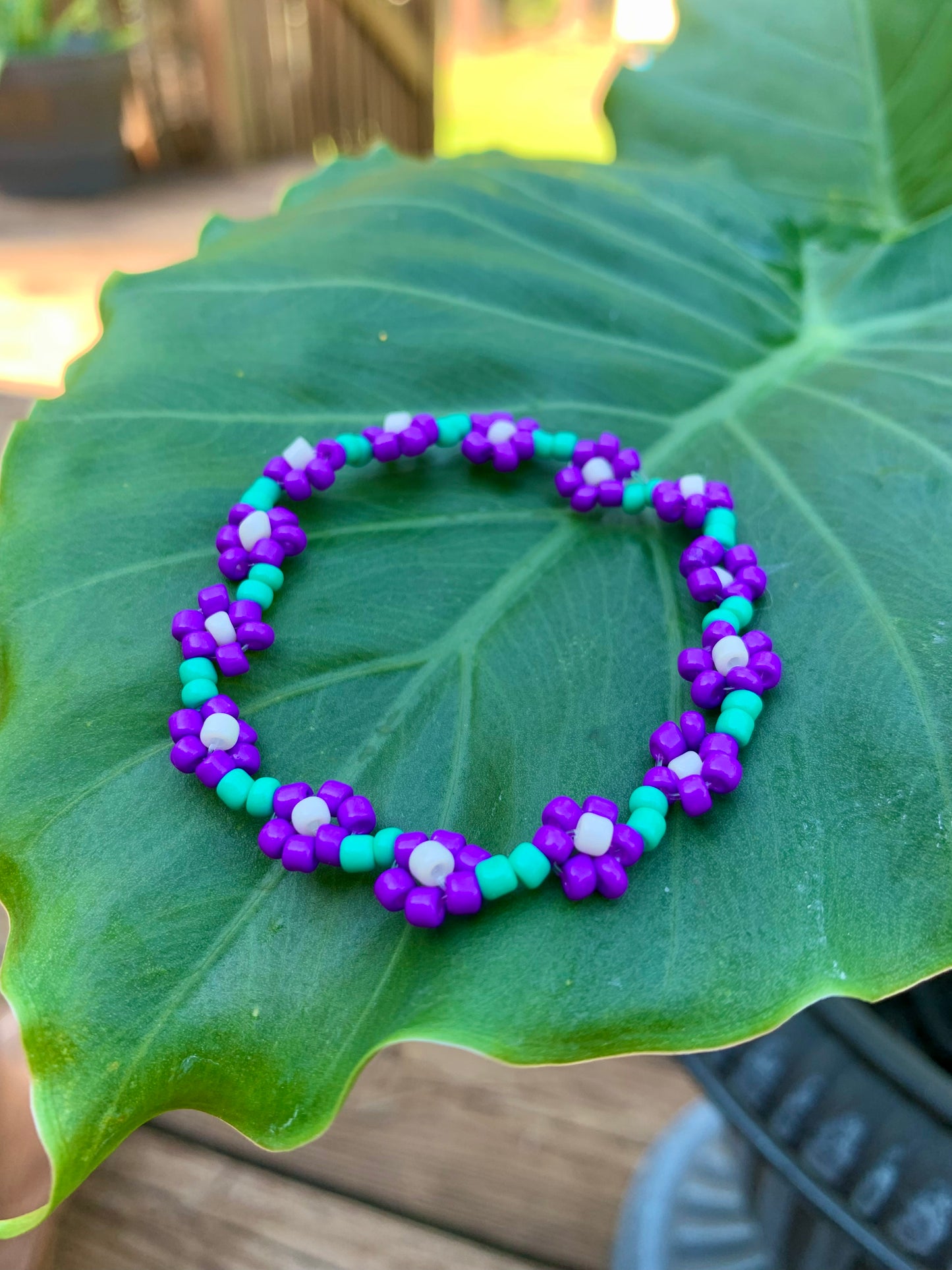 "Violet" Seed Bead Flower Bracelet