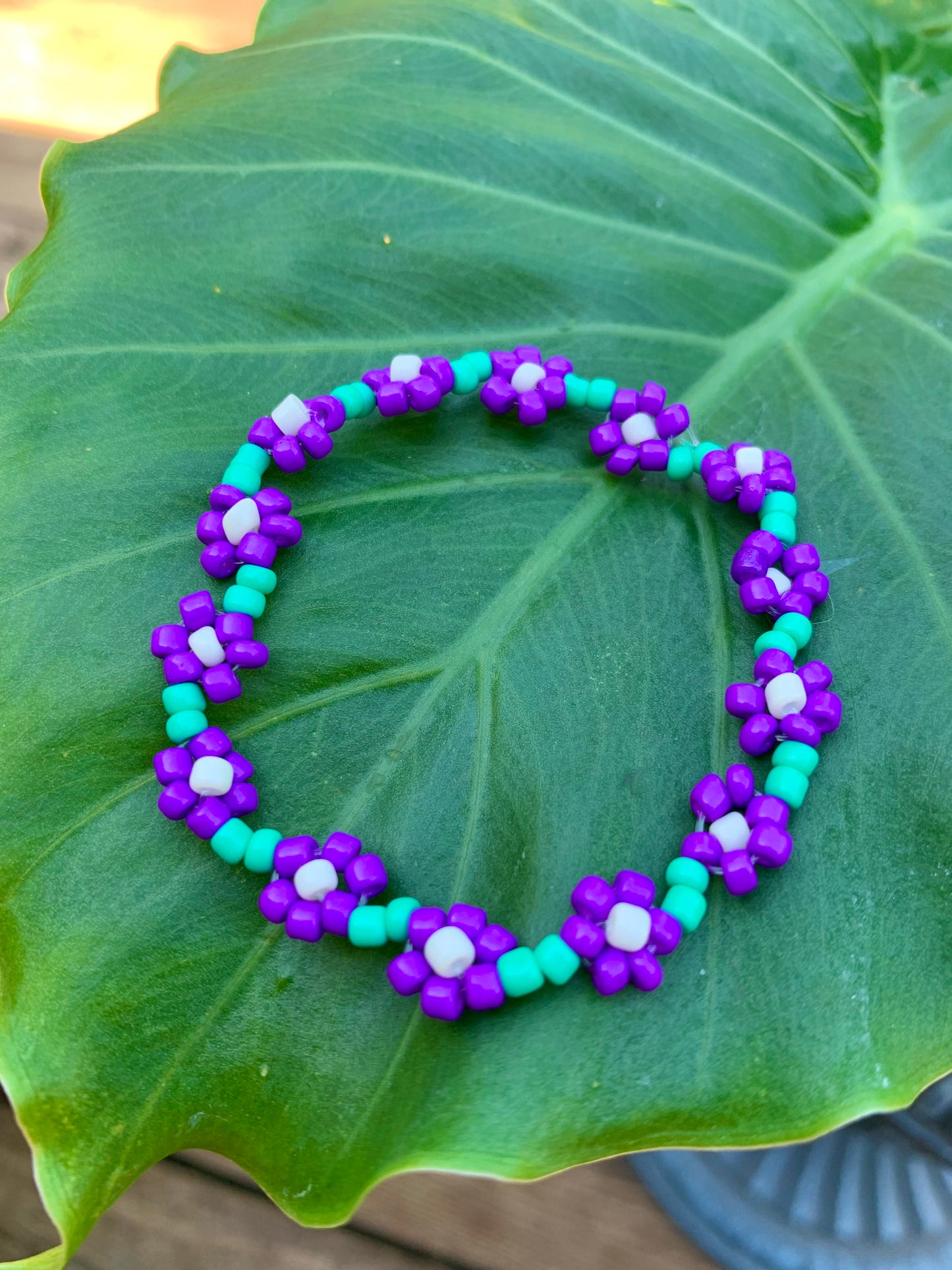 "Violet" Seed Bead Flower Bracelet