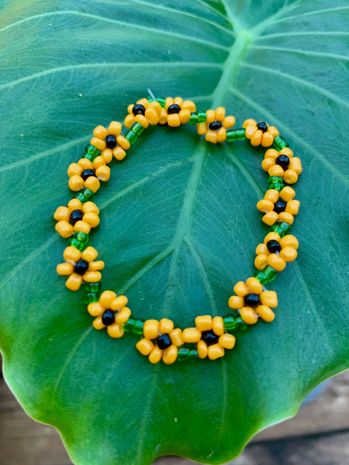 "Sunflower" Seed Bead Flower Bracelet