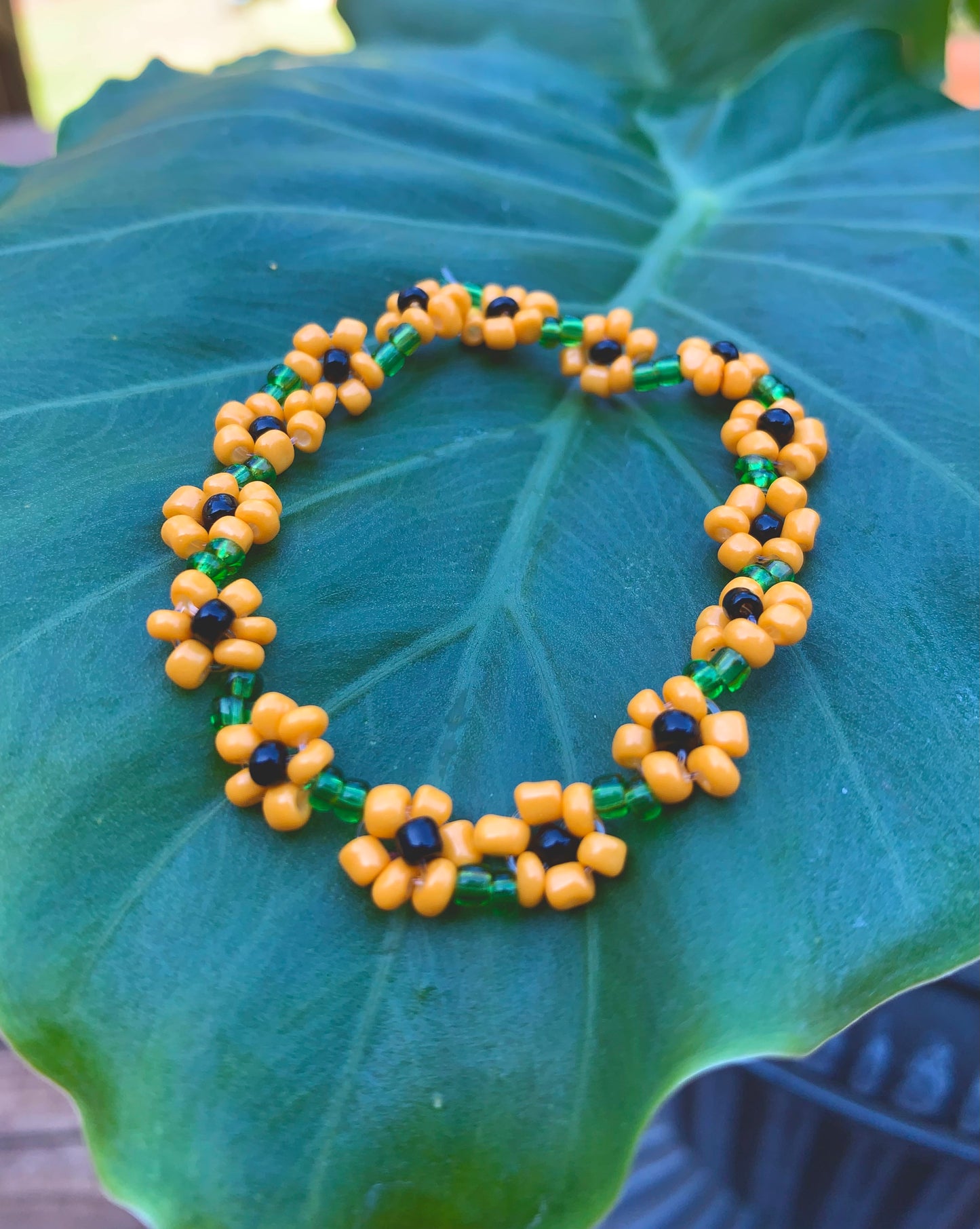 "Sunflower" Seed Bead Flower Bracelet