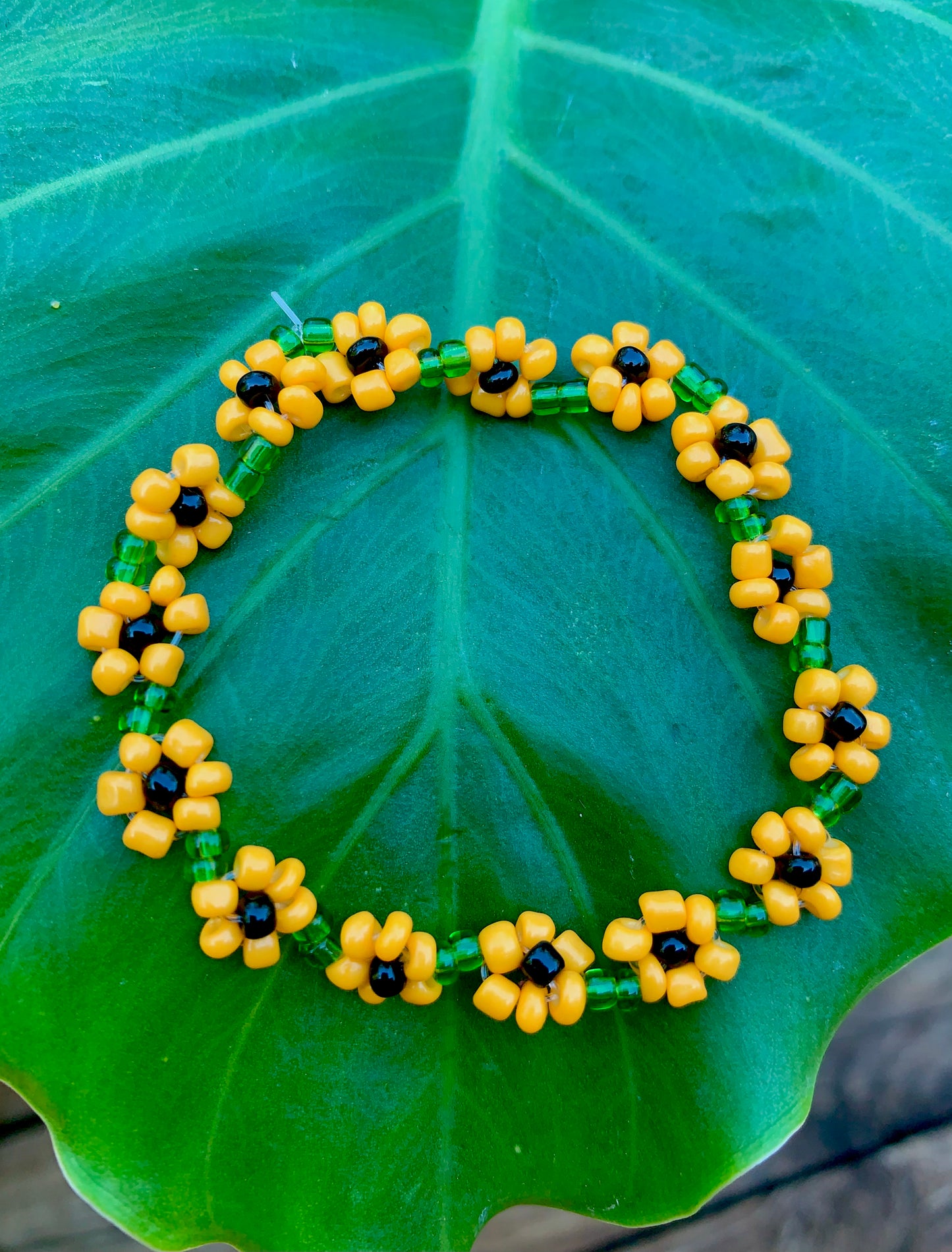 "Sunflower" Seed Bead Flower Bracelet