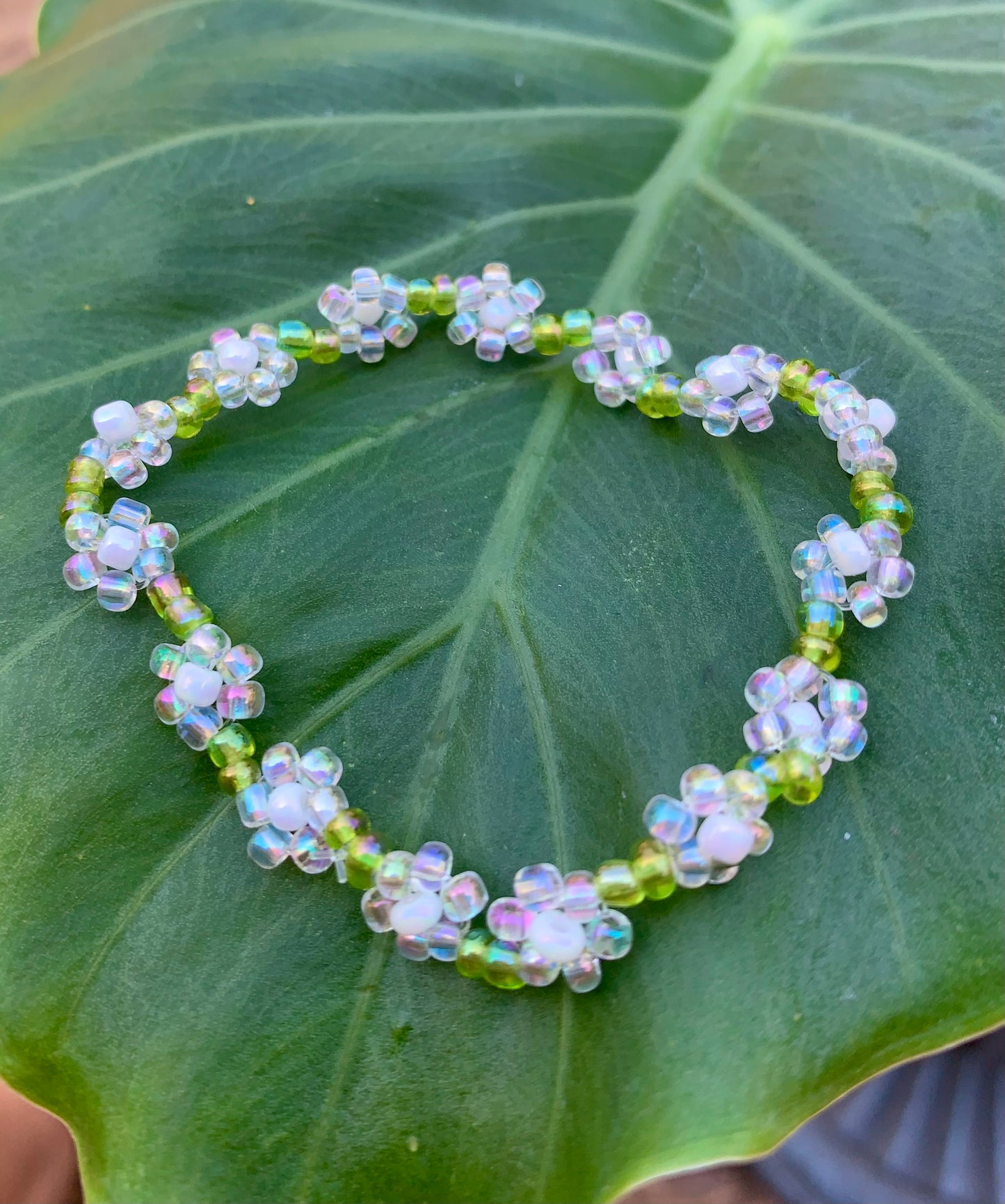 "Dandelion" Seed Bead Flower Bracelet