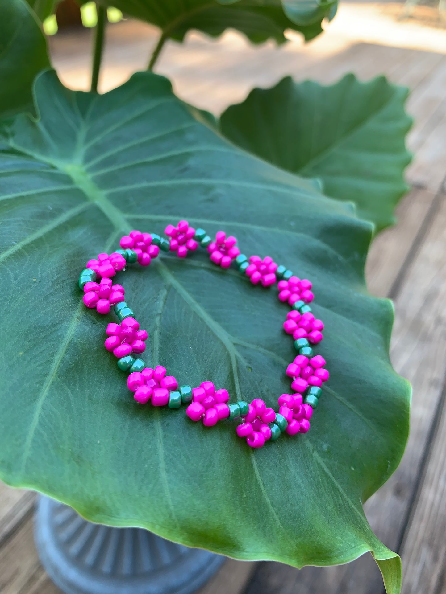 "Chrysanthemum" Seed Bead Flower Bracelet