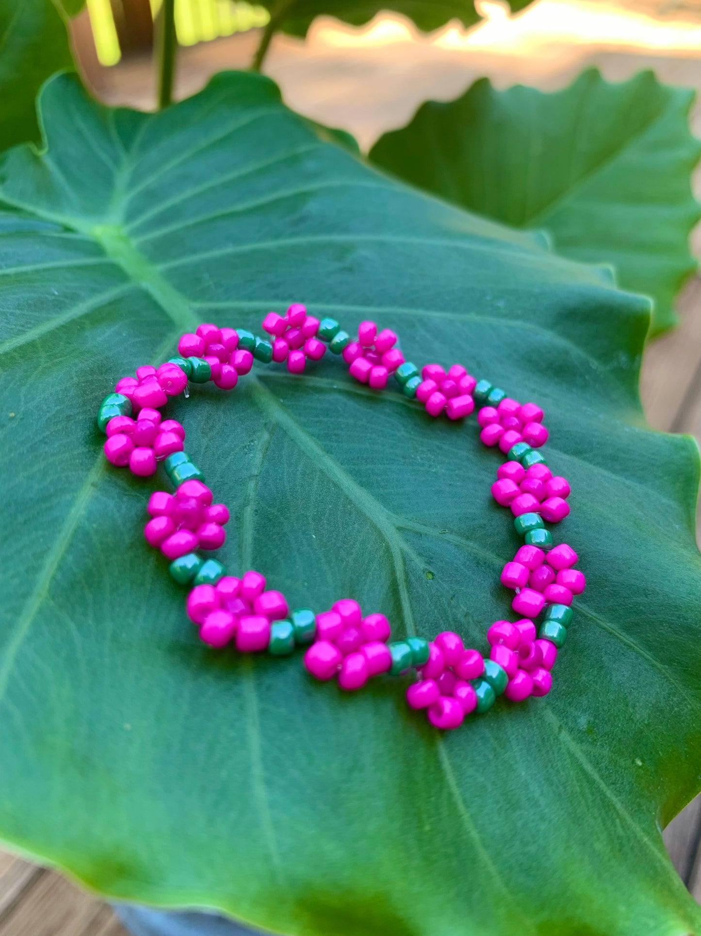 "Chrysanthemum" Seed Bead Flower Bracelet