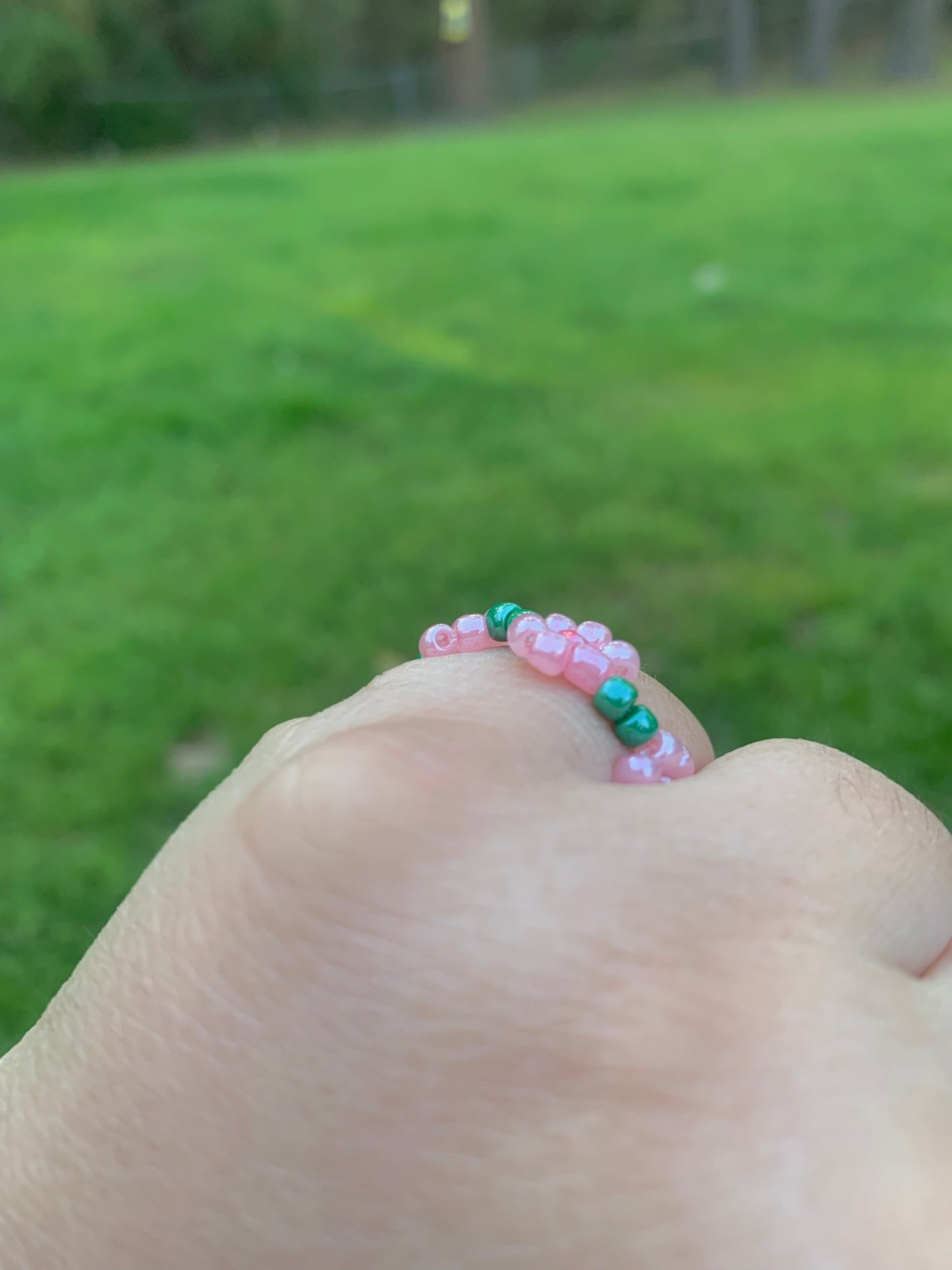 "Pink Carnation" Seed Bead Flower Bracelet