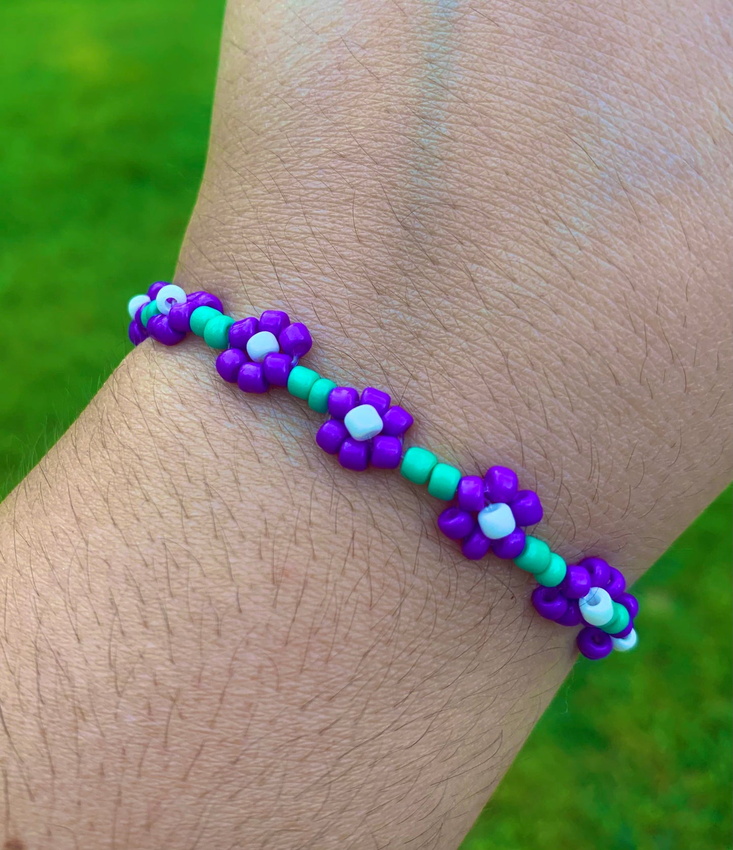 "Violet" Seed Bead Flower Bracelet