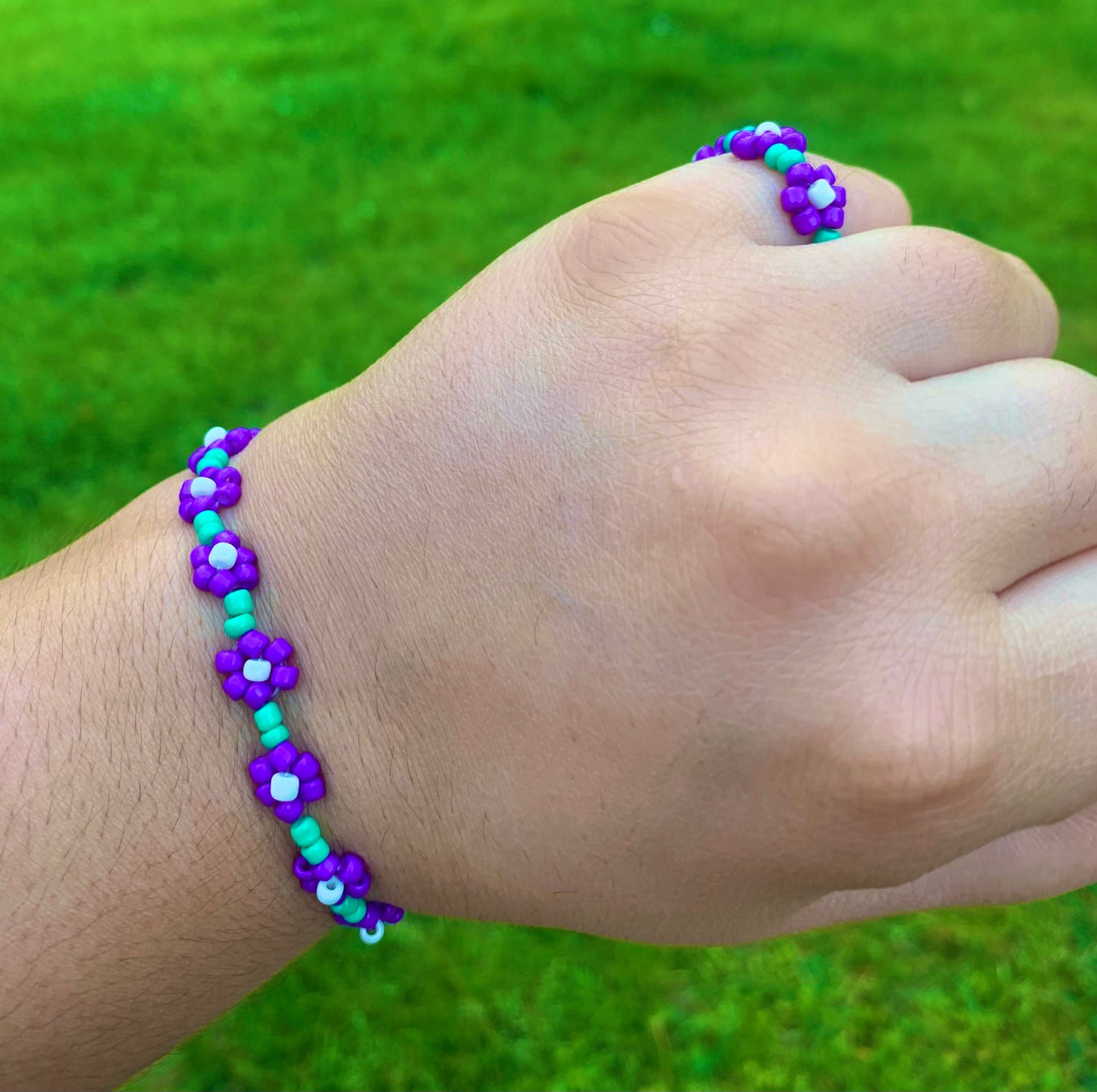 "Violet" Seed Bead Flower Bracelet