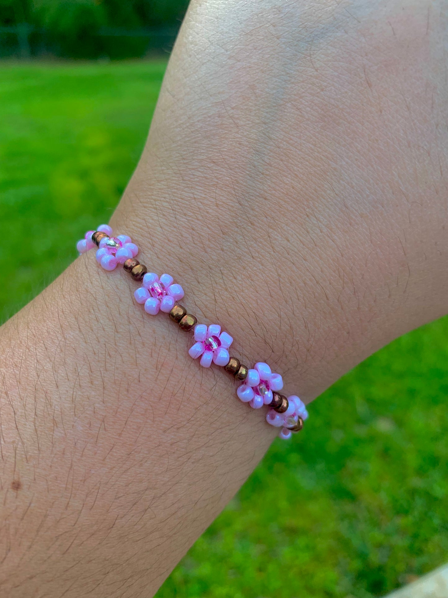 "Cherry Blossom" Seed Bead Flower Bracelet