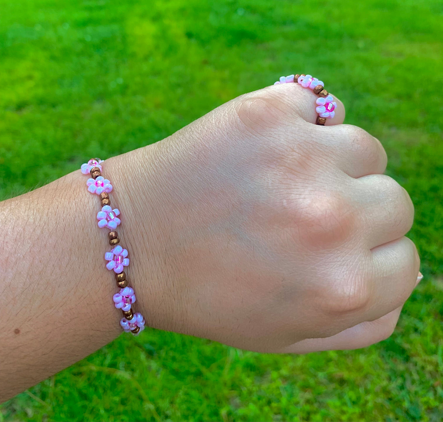 "Cherry Blossom" Seed Bead Flower Bracelet