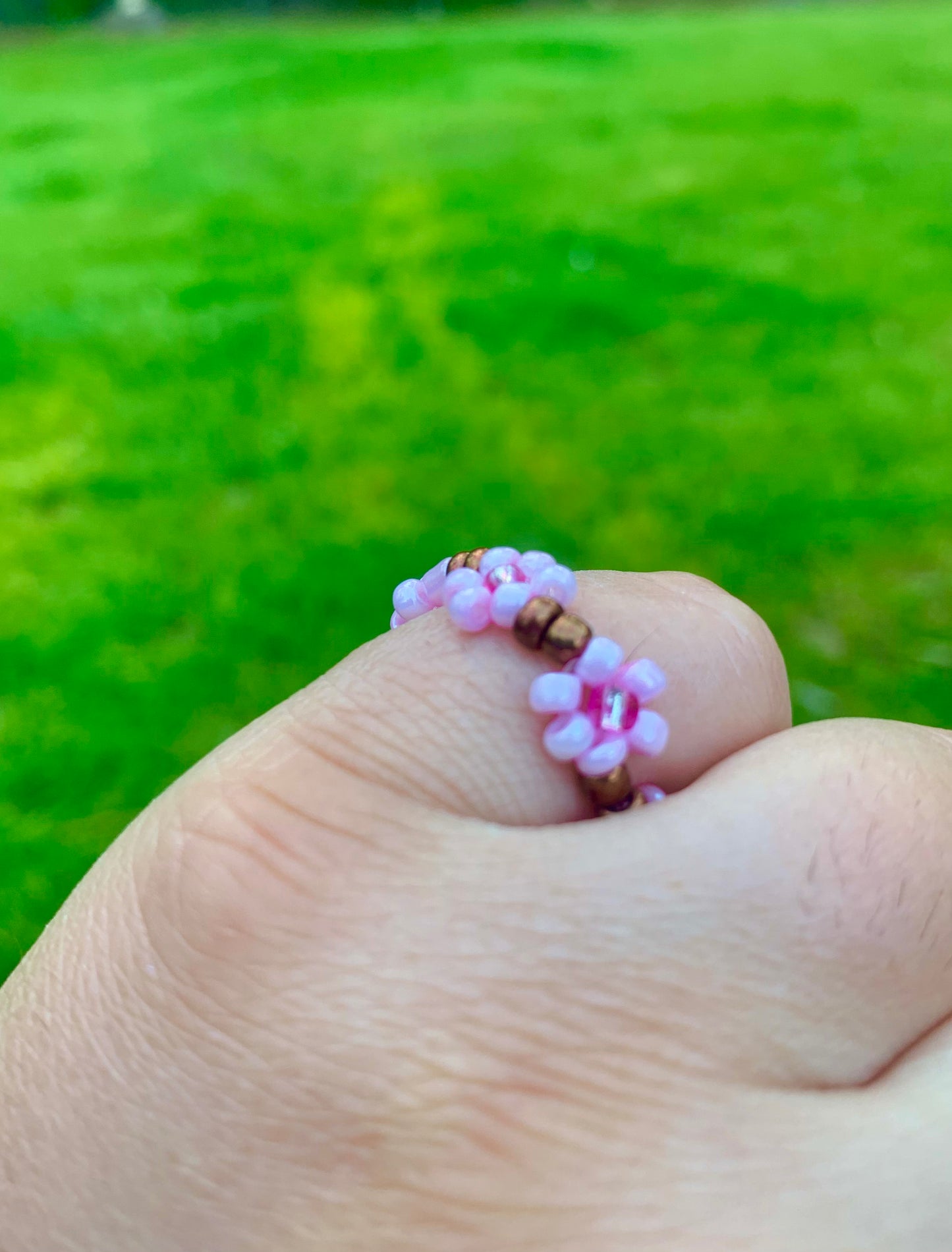 "Cherry Blossom" Seed Bead Flower Bracelet