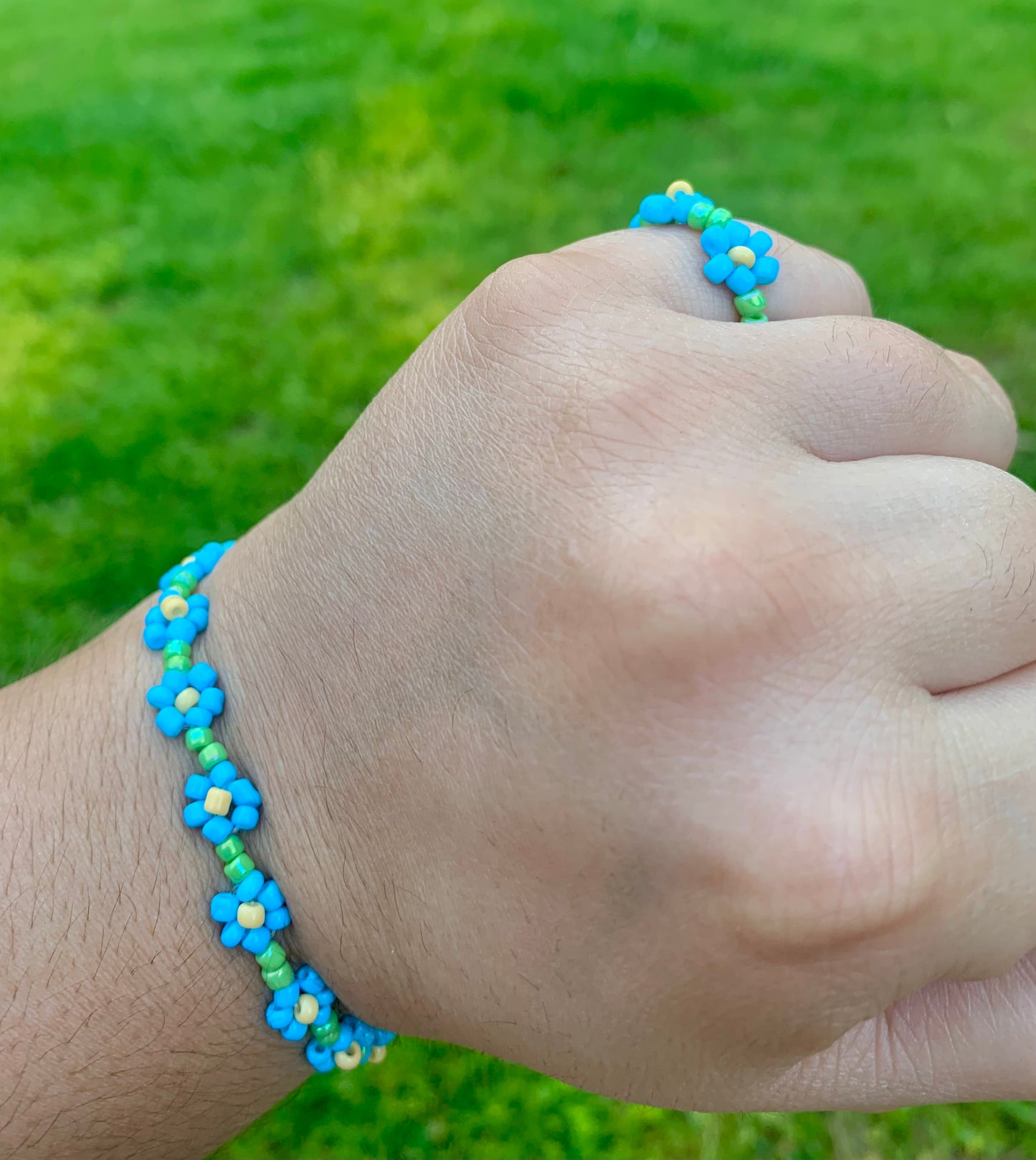 "Forget-Me-Not" Seed Bead Flower Bracelet