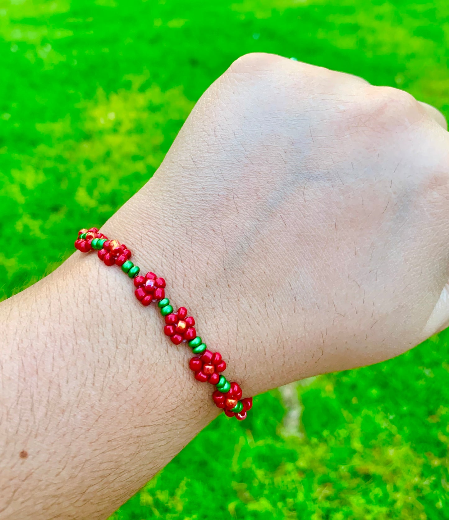 "Rose" Seed Bead Flower Bracelet