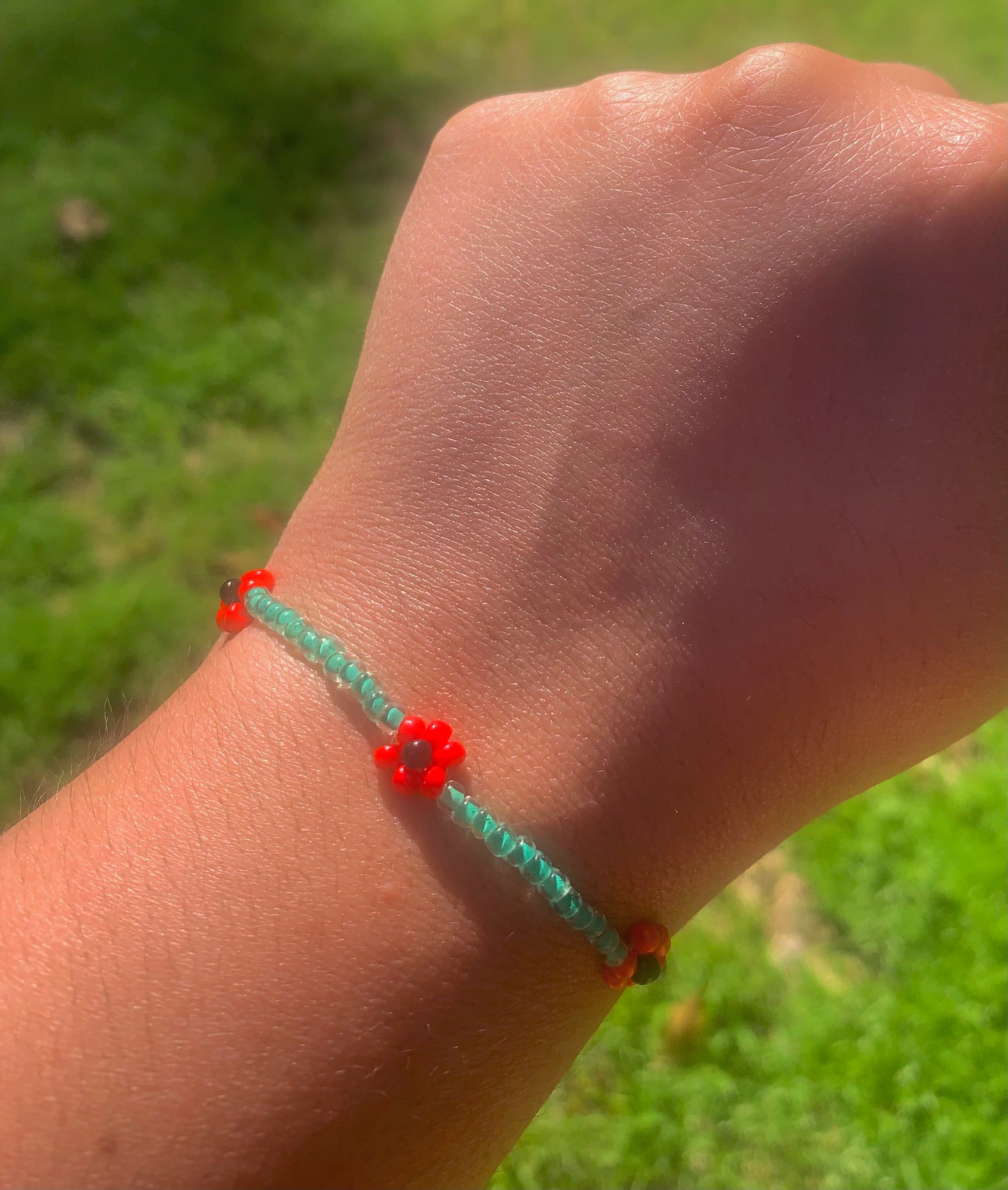 "Poppy" Flower-Chain Seed Bead Bracelet