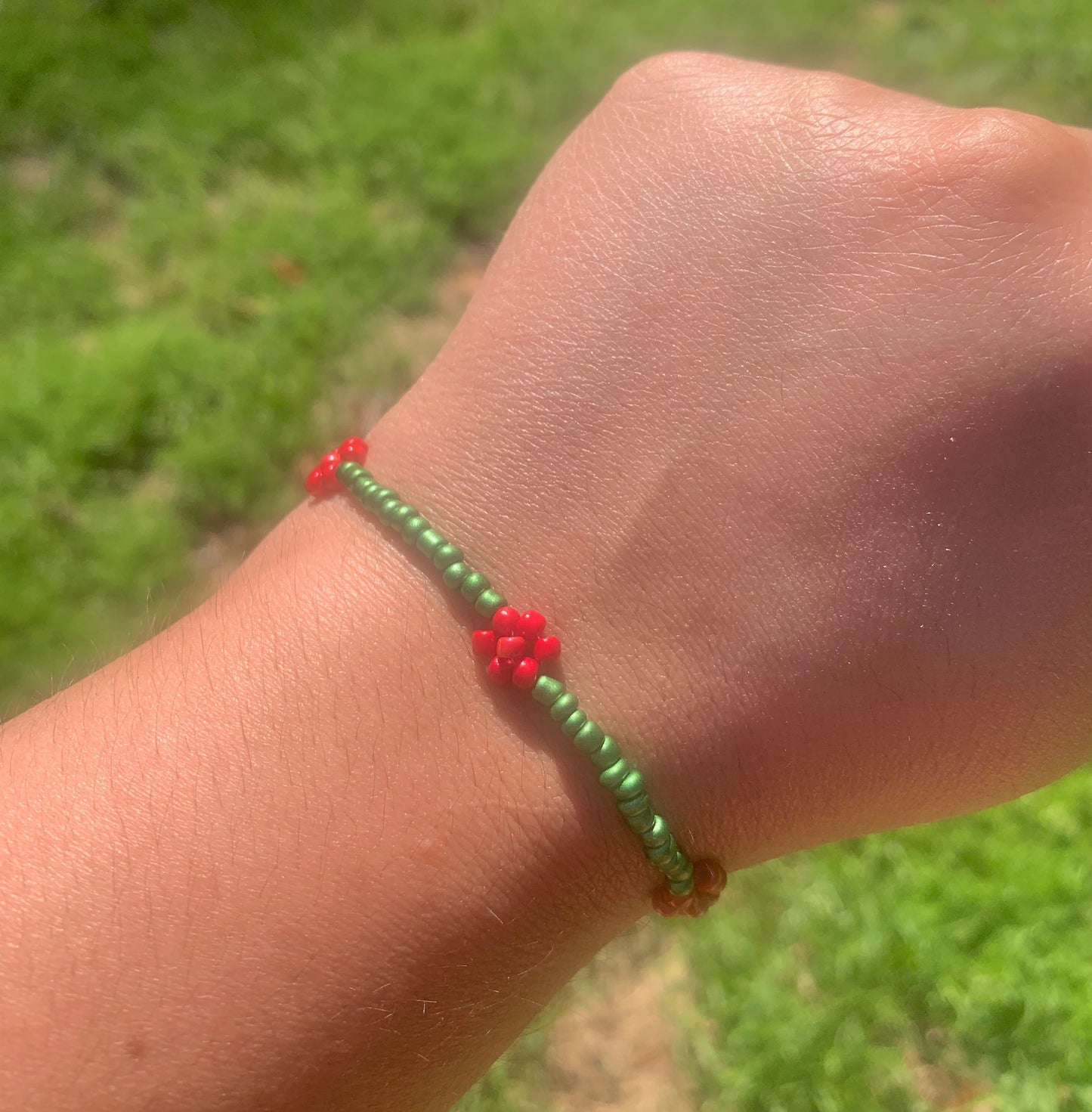 "Rose" Flower-Chain Seed Bead Bracelet