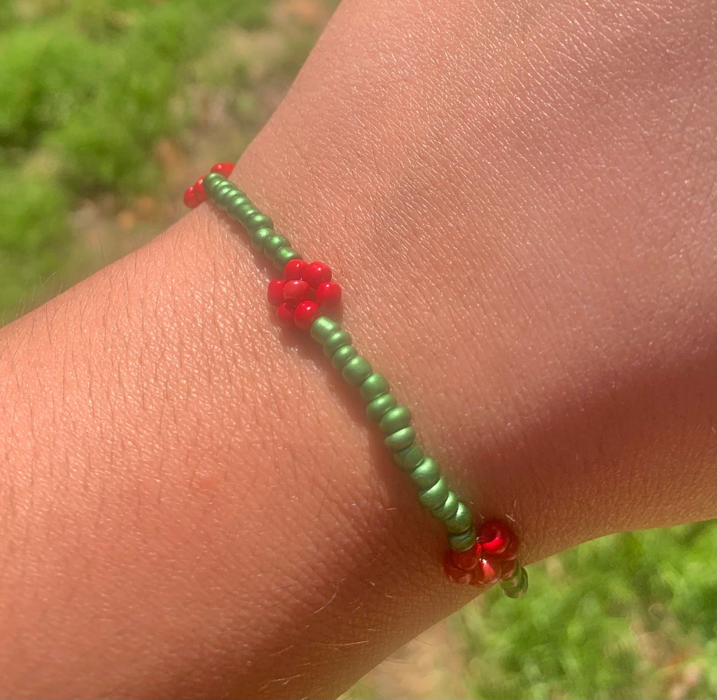 "Rose" Flower-Chain Seed Bead Bracelet