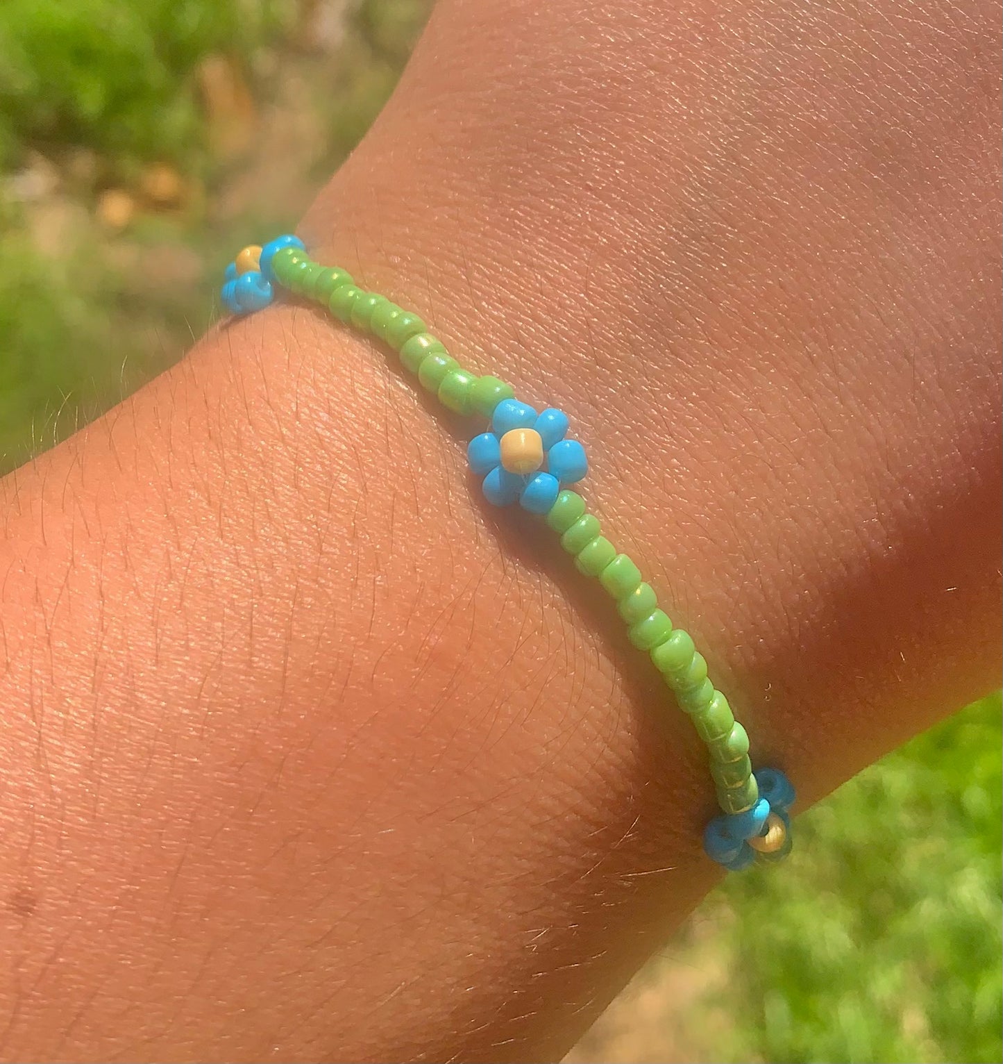 "Forget-Me-Not" Flower-Chain Seed Bead Bracelet