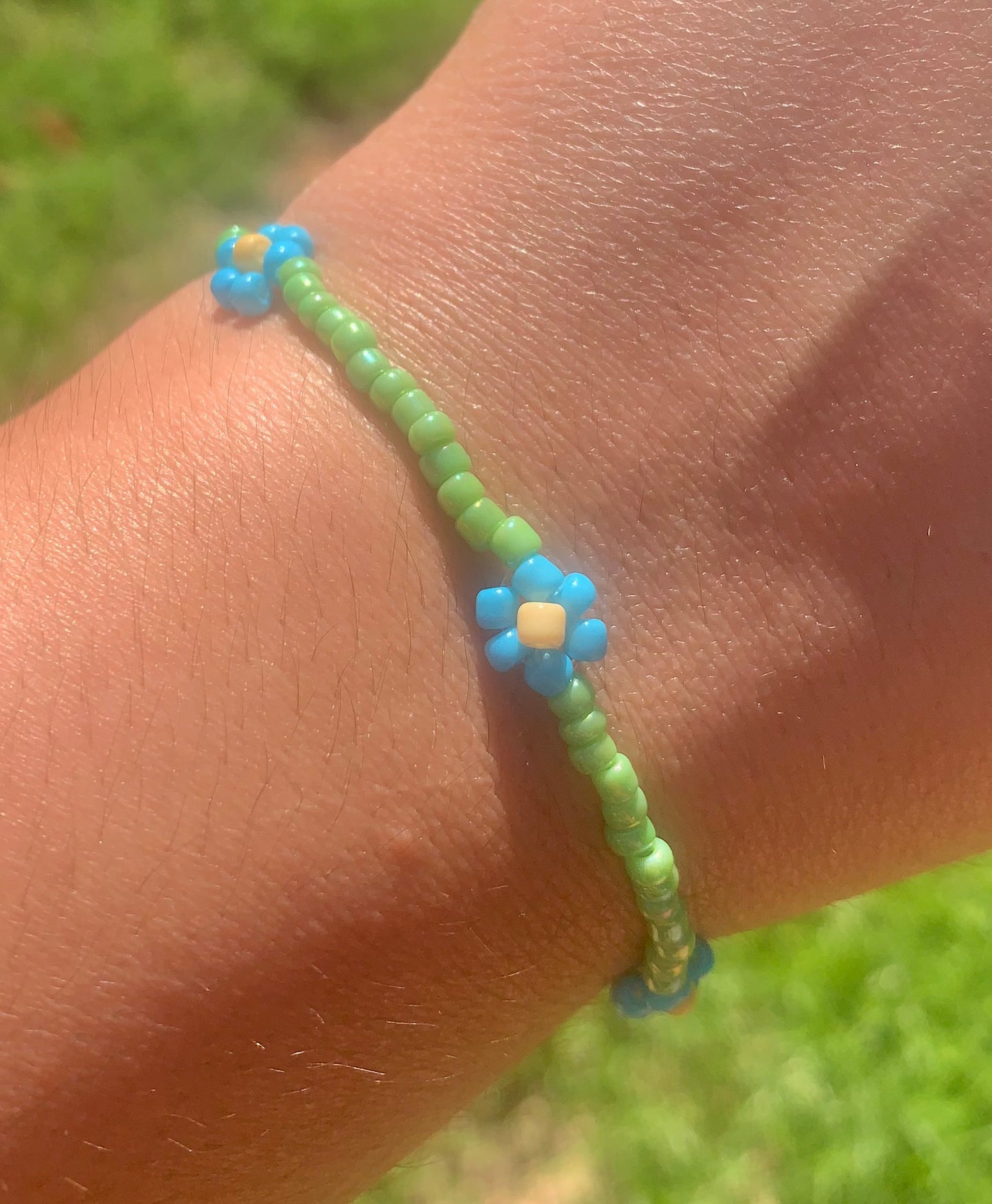 "Forget-Me-Not" Flower-Chain Seed Bead Bracelet