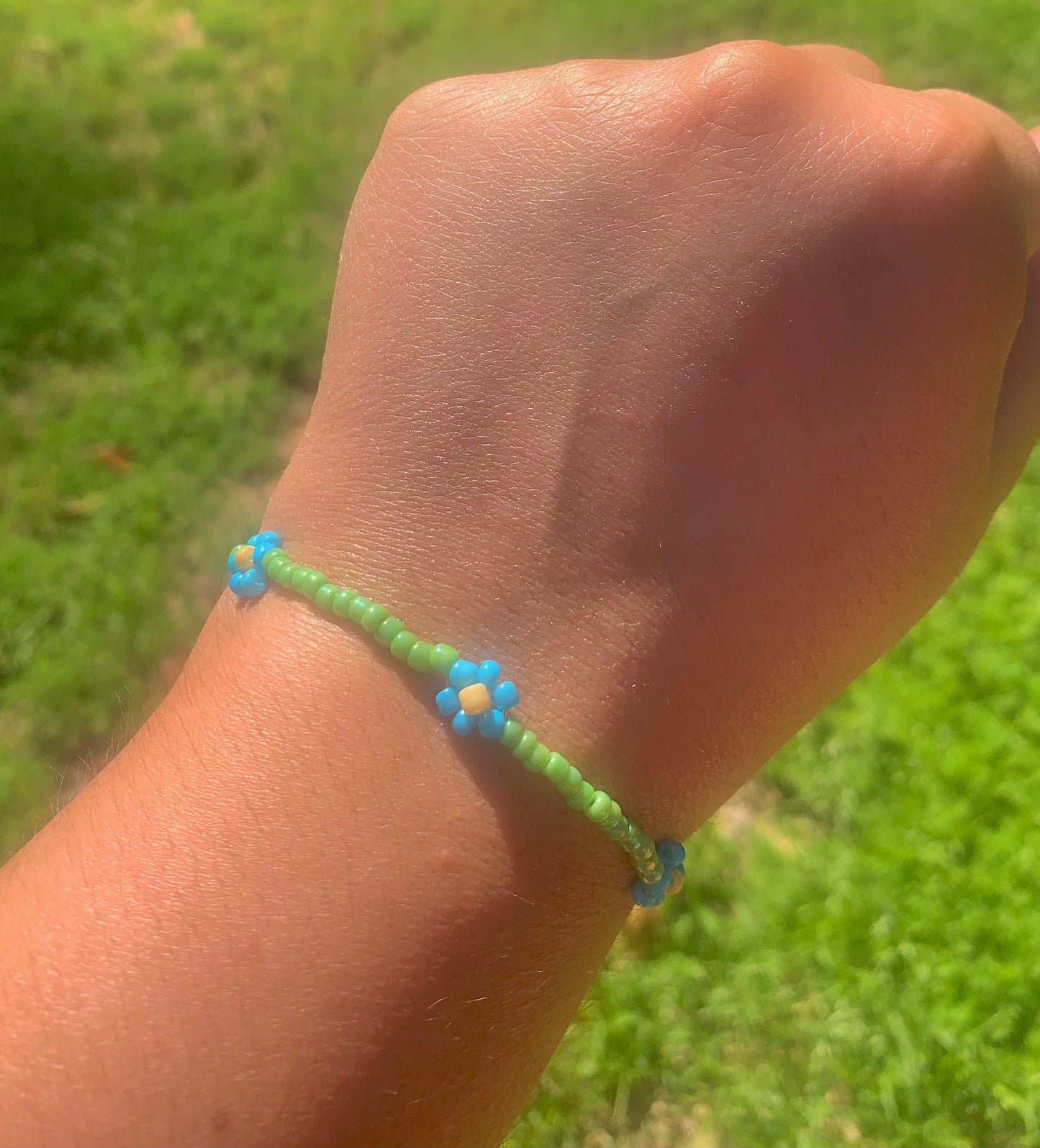 "Forget-Me-Not" Flower-Chain Seed Bead Bracelet