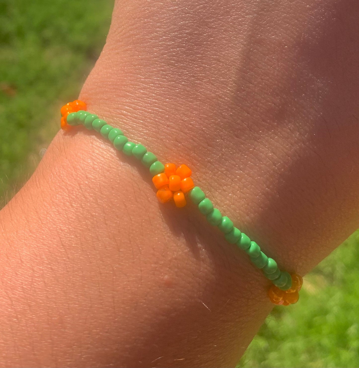 "Marigold" Flower-Chain Seed Bead Bracelet