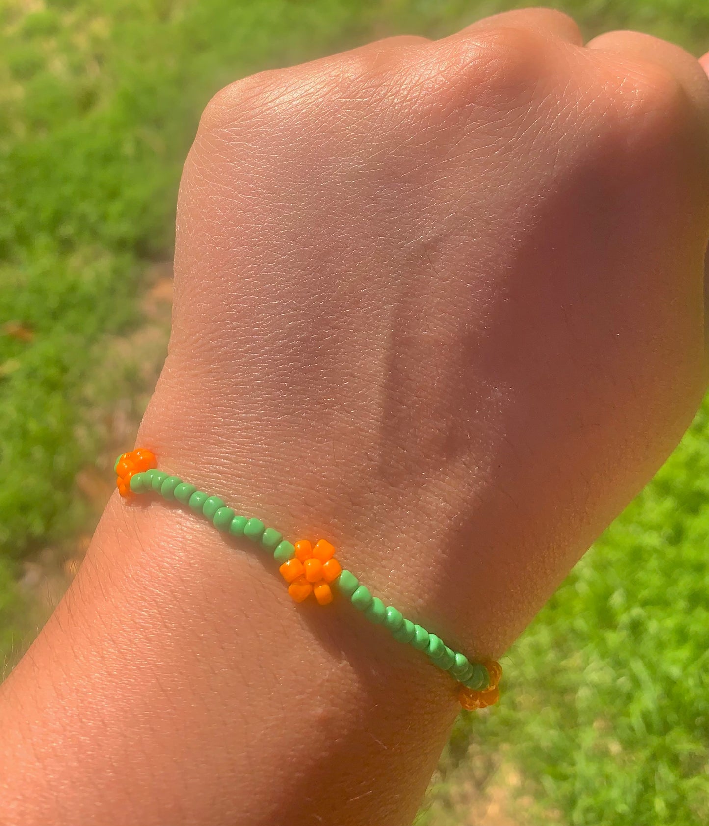 "Marigold" Flower-Chain Seed Bead Bracelet