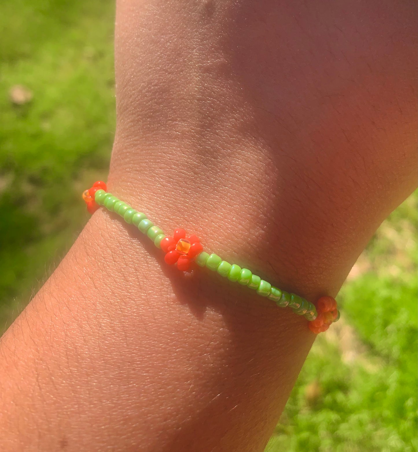 "Hibiscus" Flower-Chain Seed Bead Bracelet