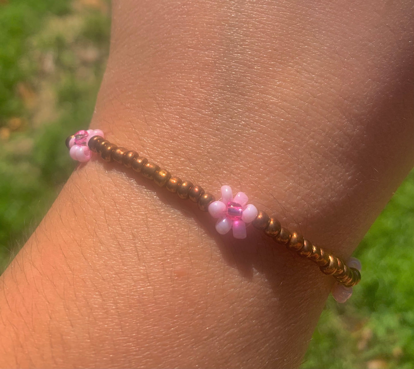 "Cherry Blossom" Flower-Chain Seed Bead Bracelet