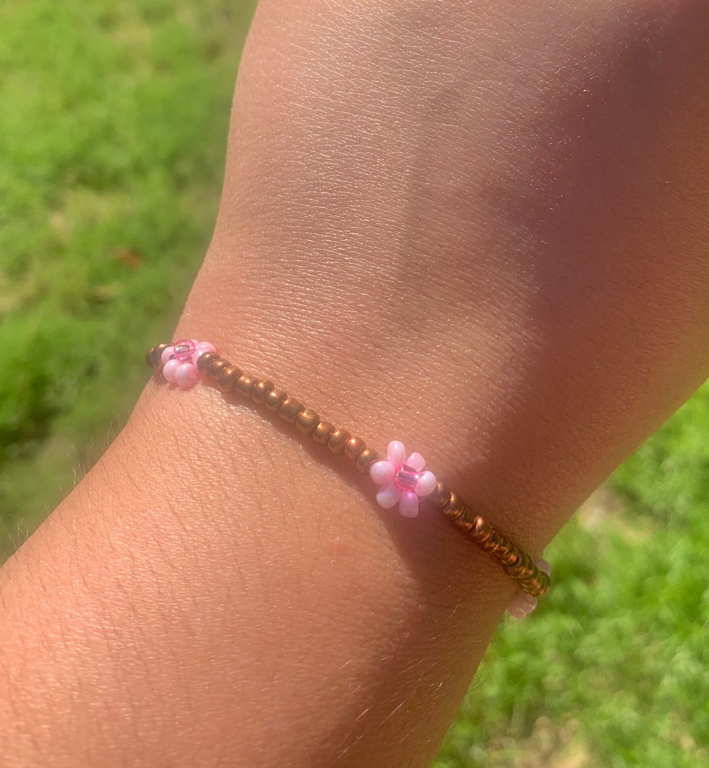 "Cherry Blossom" Flower-Chain Seed Bead Bracelet