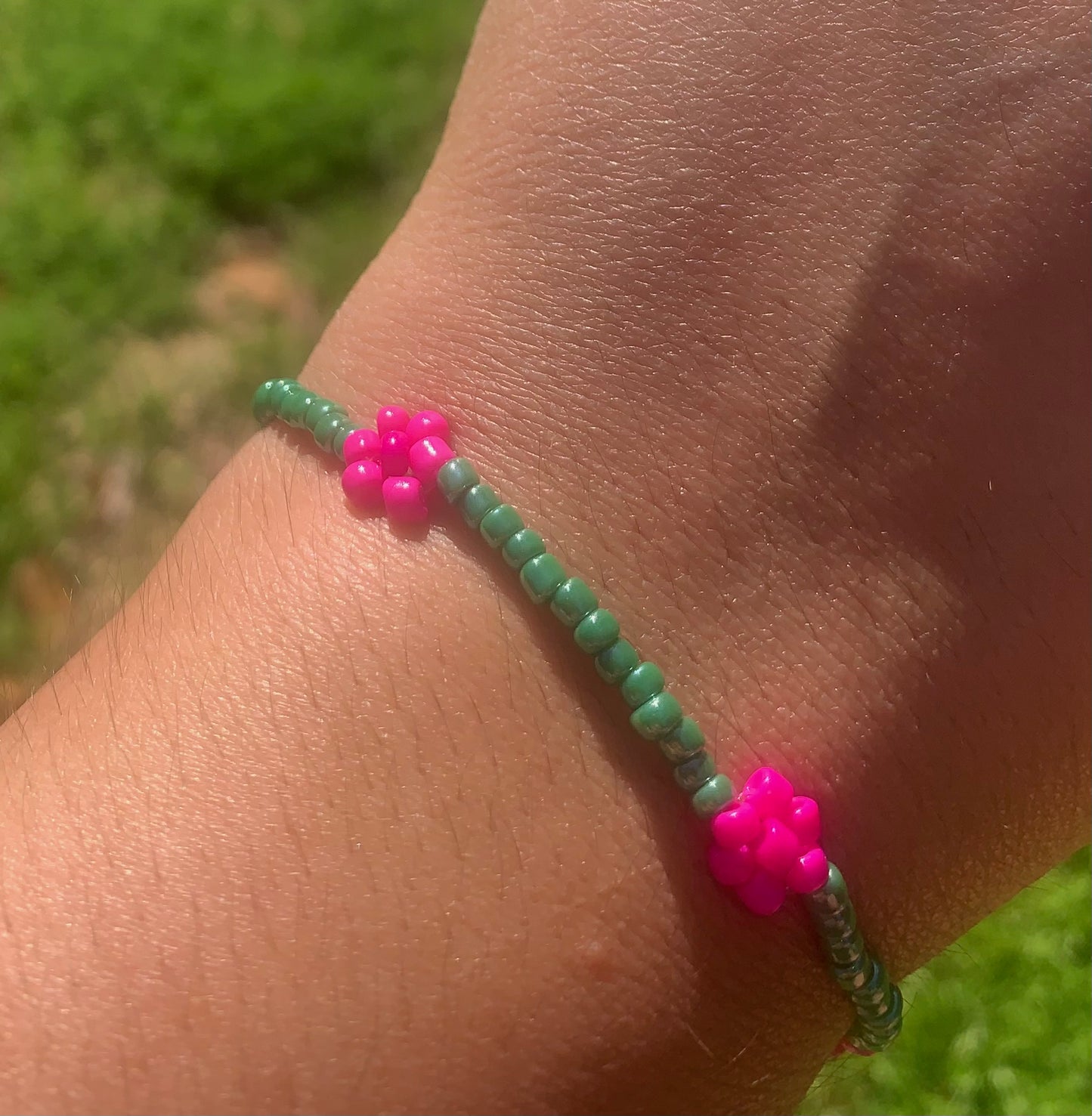 "Chrysanthemum" Flower-Chain Seed Bead Bracelet