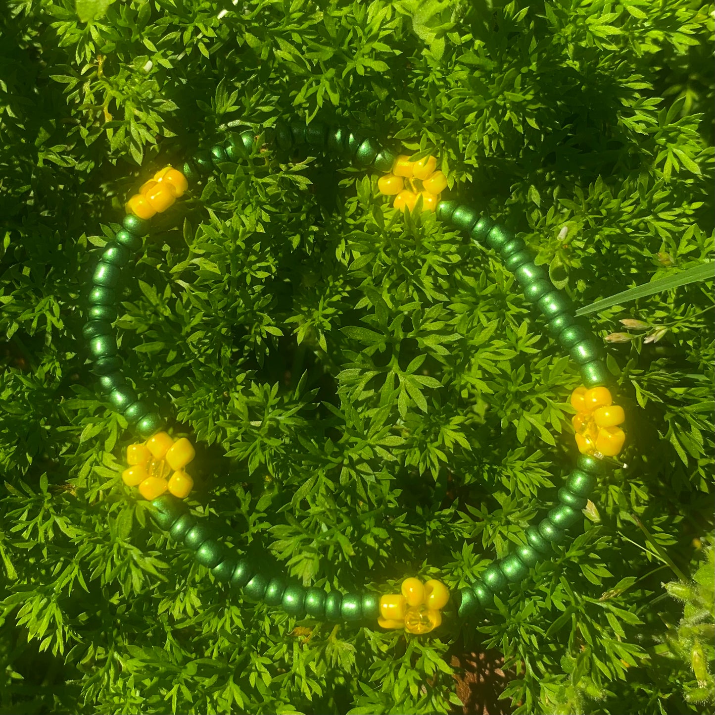 "Daffodil" Flower-Chain Seed Bead Bracelet