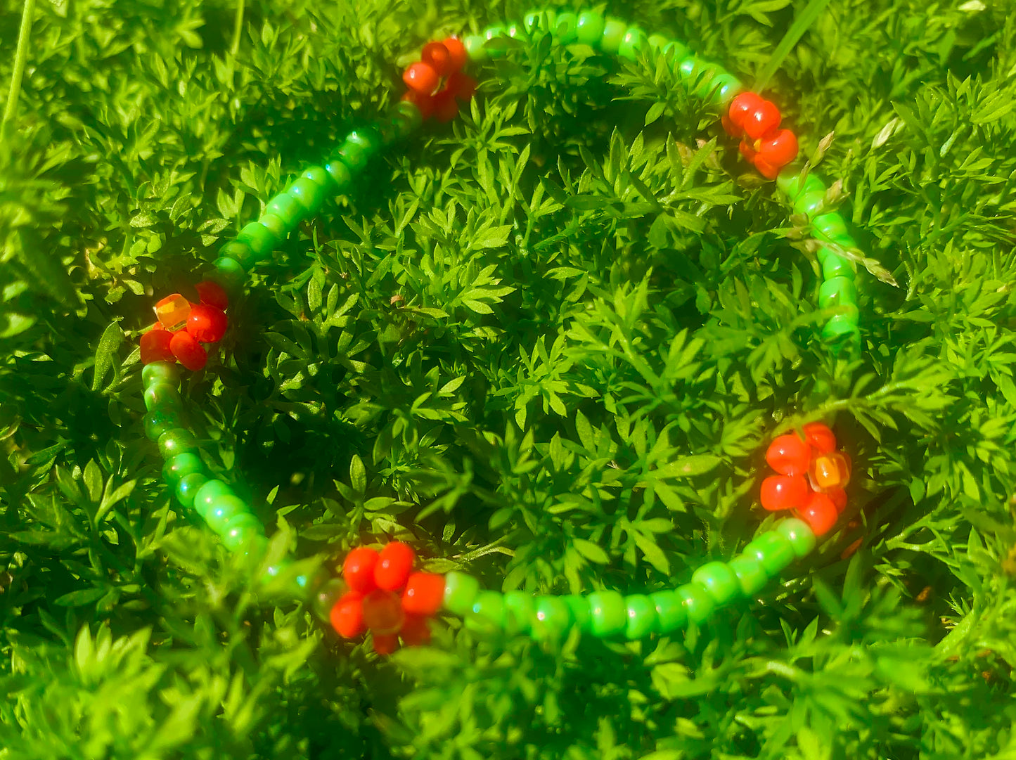 "Hibiscus" Flower-Chain Seed Bead Bracelet