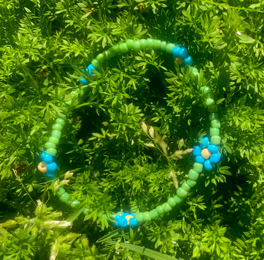 "Forget-Me-Not" Flower-Chain Seed Bead Bracelet