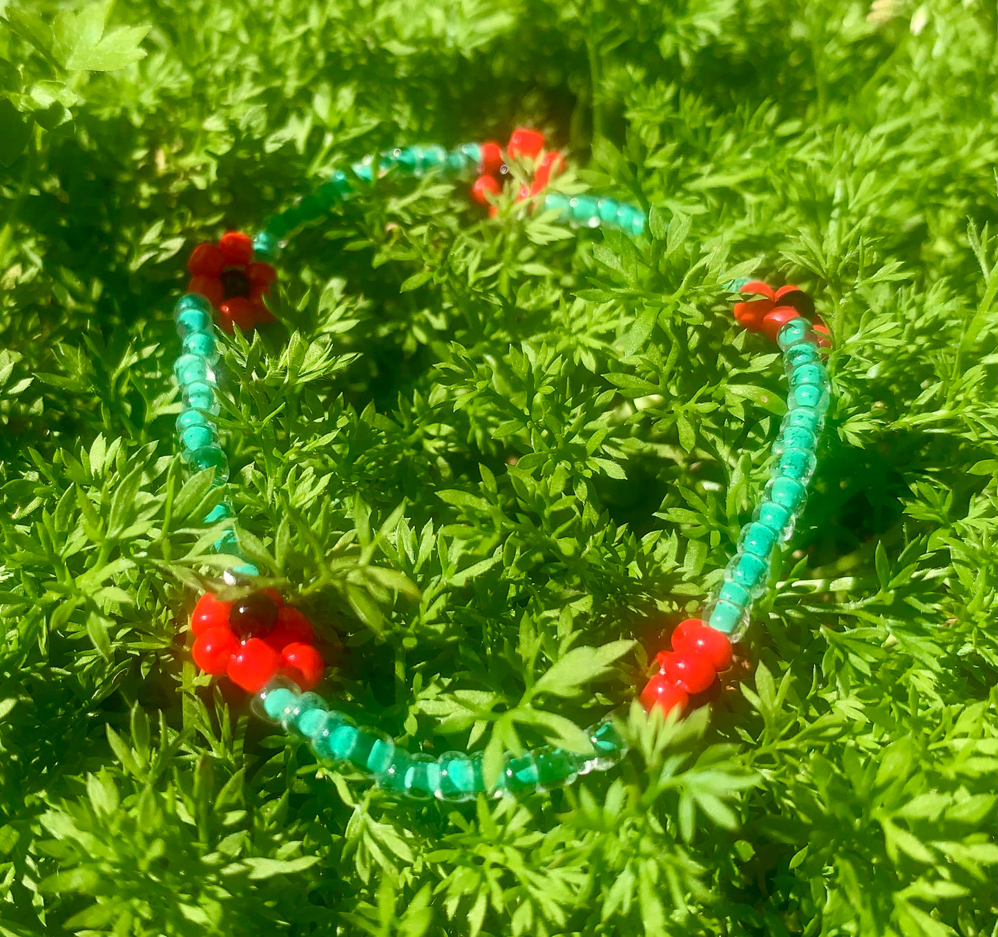 "Poppy" Flower-Chain Seed Bead Bracelet