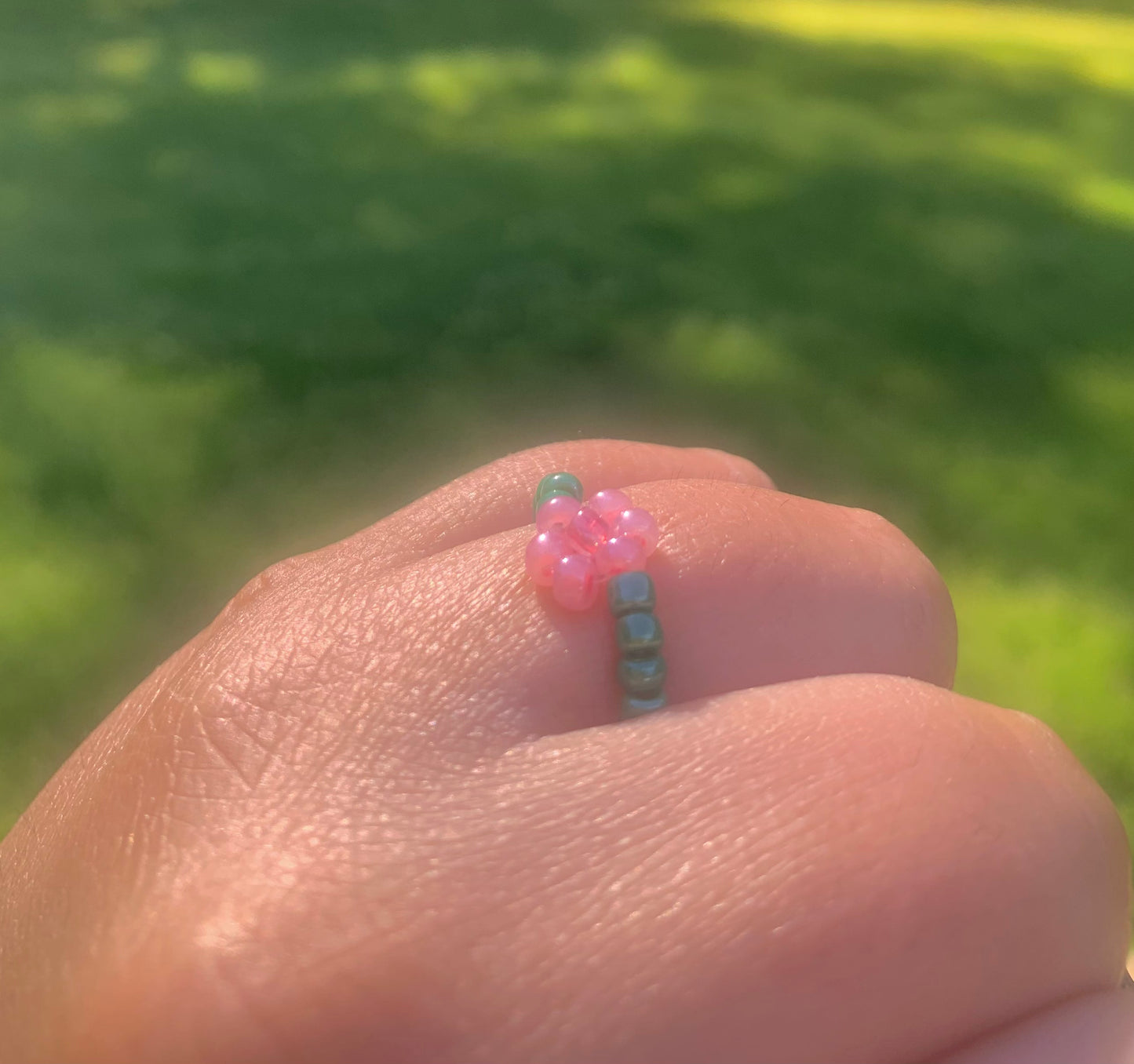 "Pink Carnation" Flower-Chain Seed Bead Bracelet