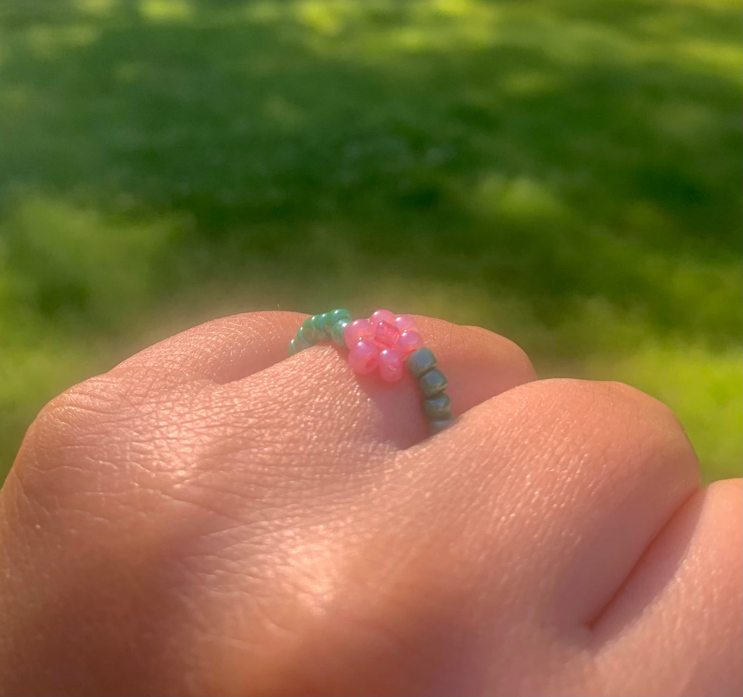 "Pink Carnation" Flower-Chain Seed Bead Bracelet