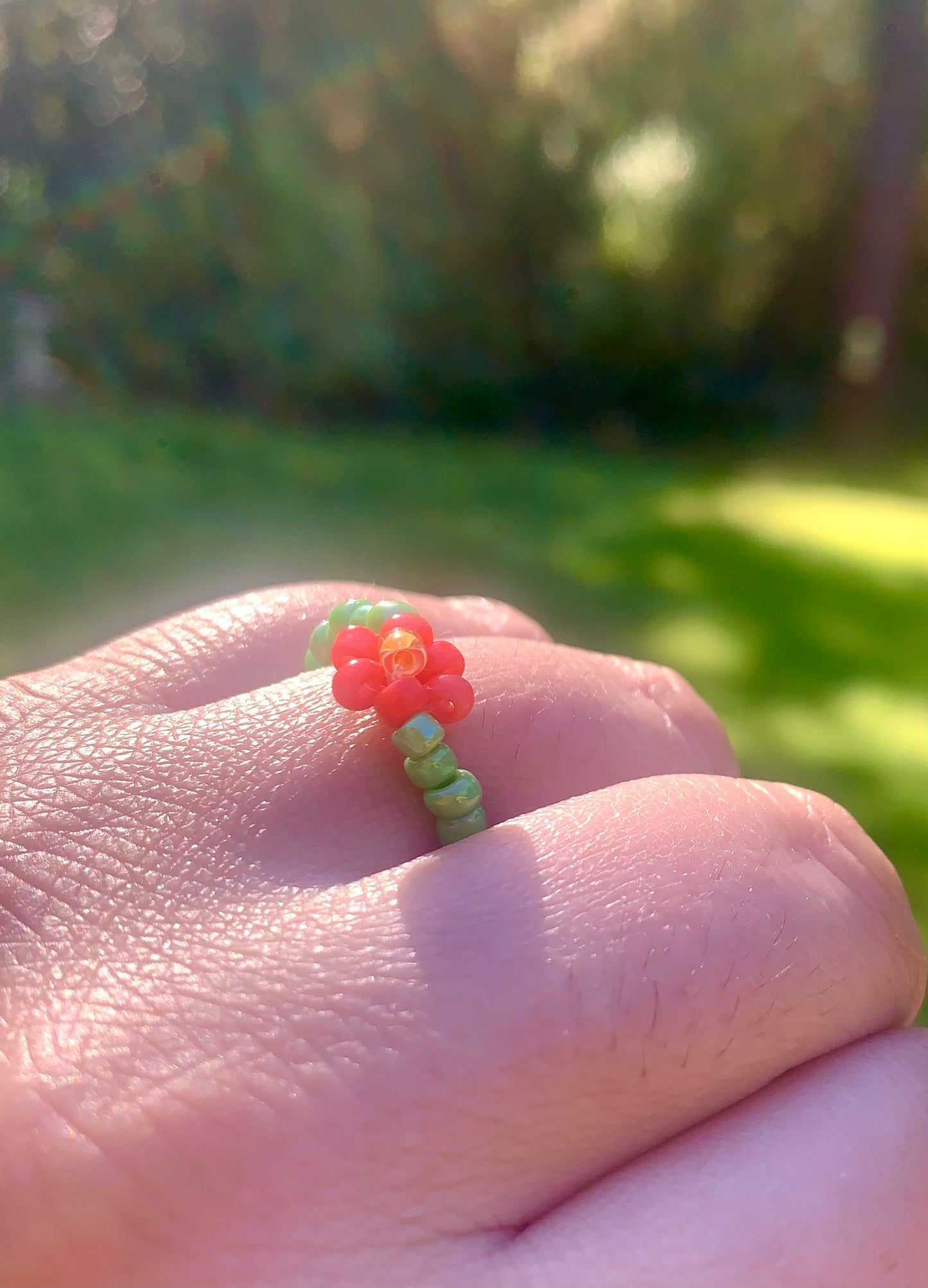 "Hibiscus" Flower-Chain Seed Bead Bracelet