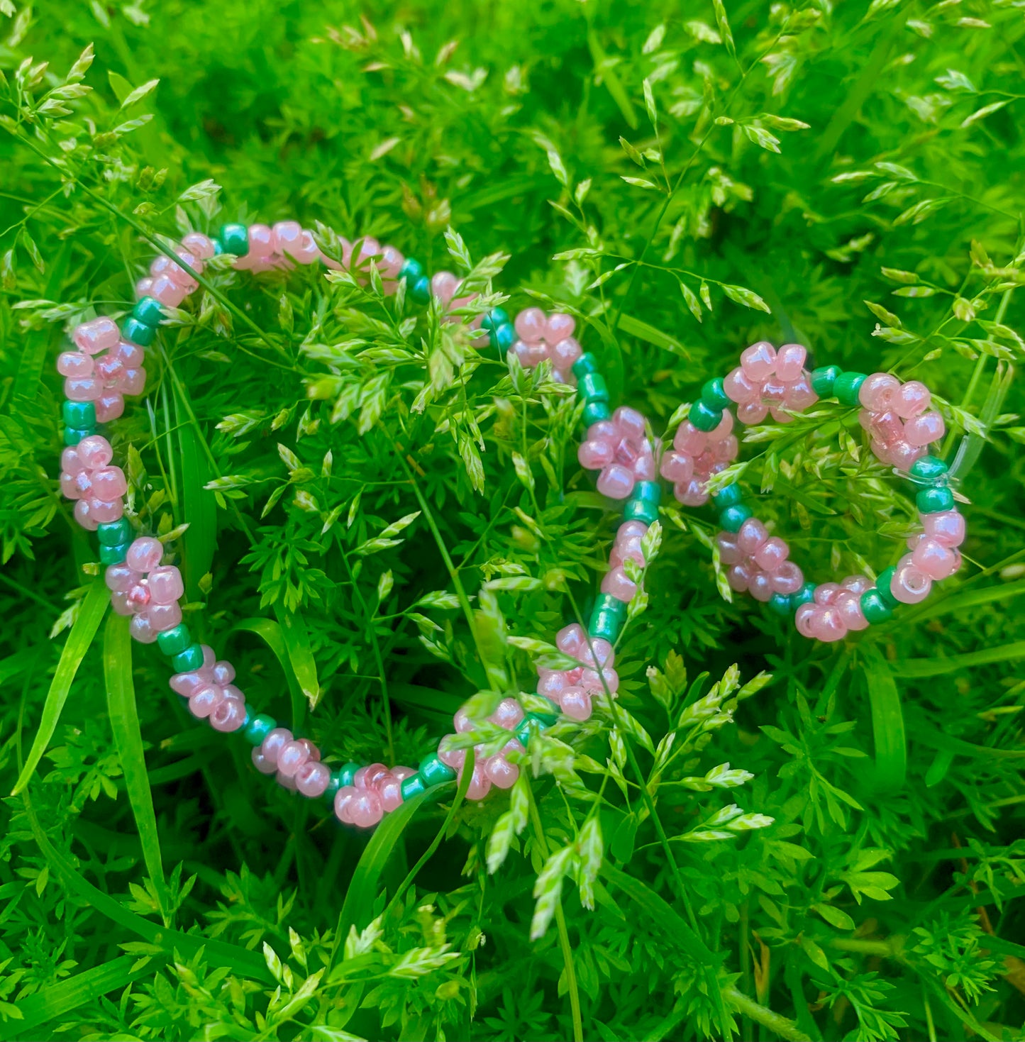 "Pink Carnation" Seed Bead Flower Bracelet