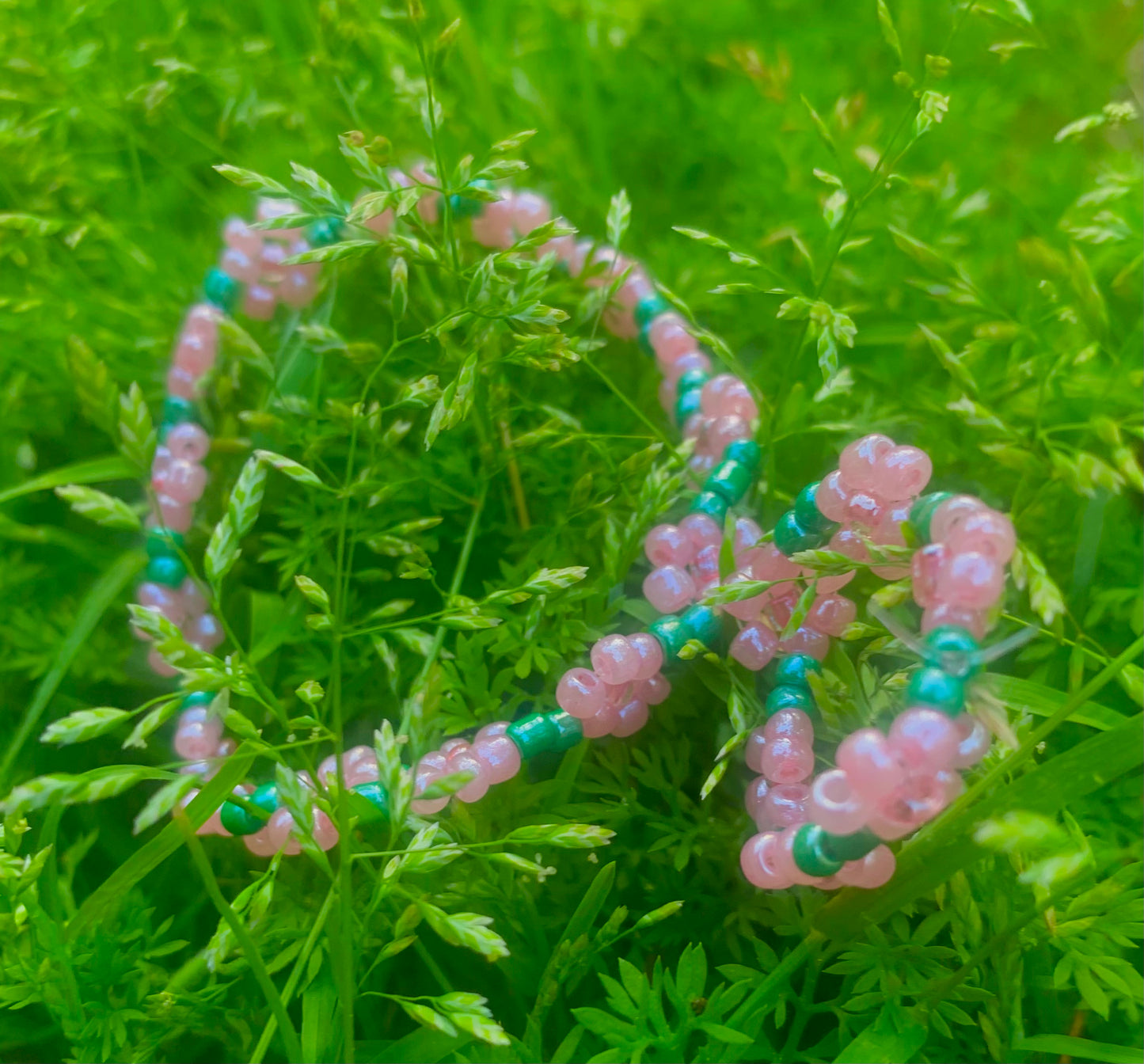 "Pink Carnation" Seed Bead Flower Bracelet