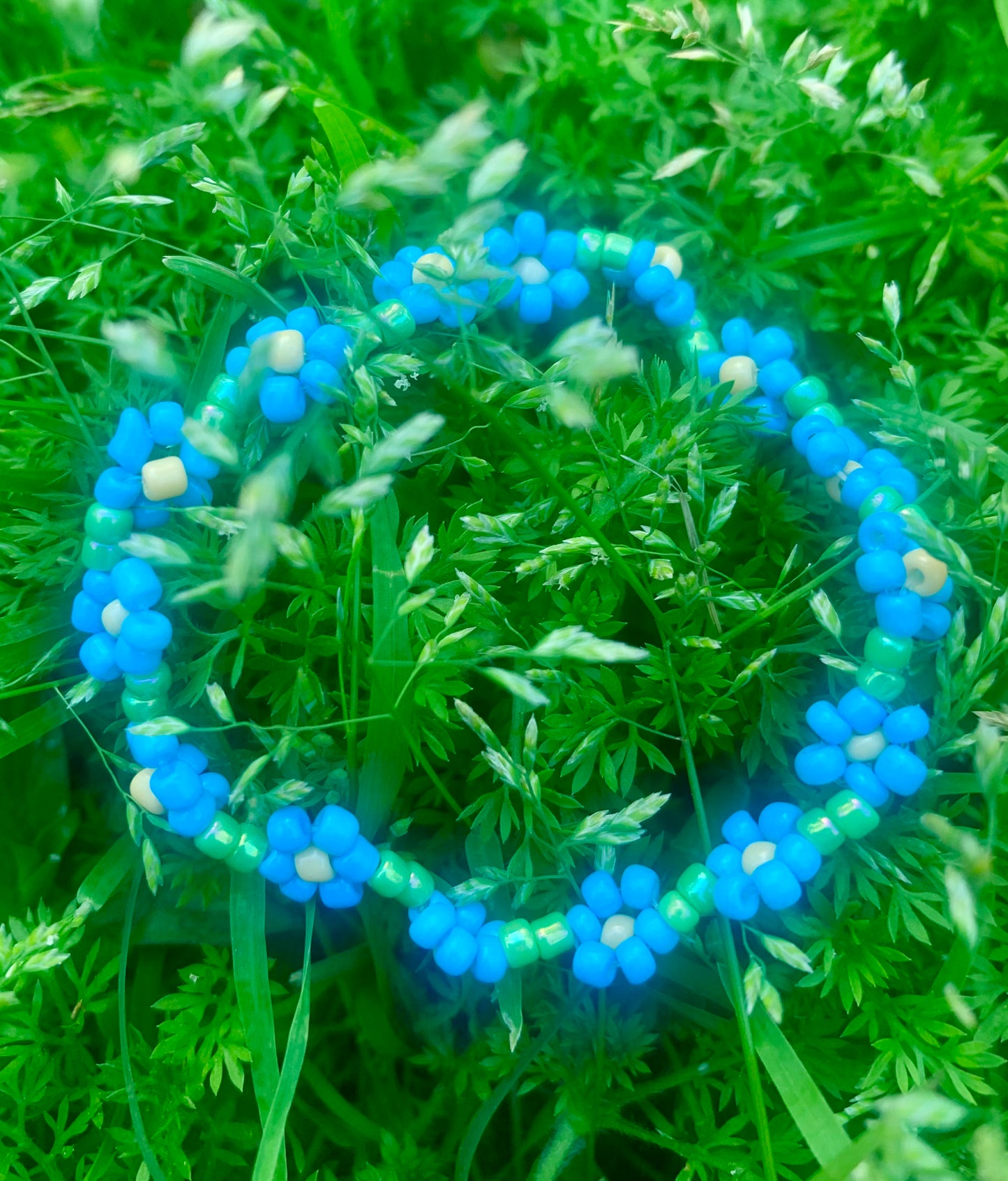 "Forget-Me-Not" Seed Bead Flower Bracelet