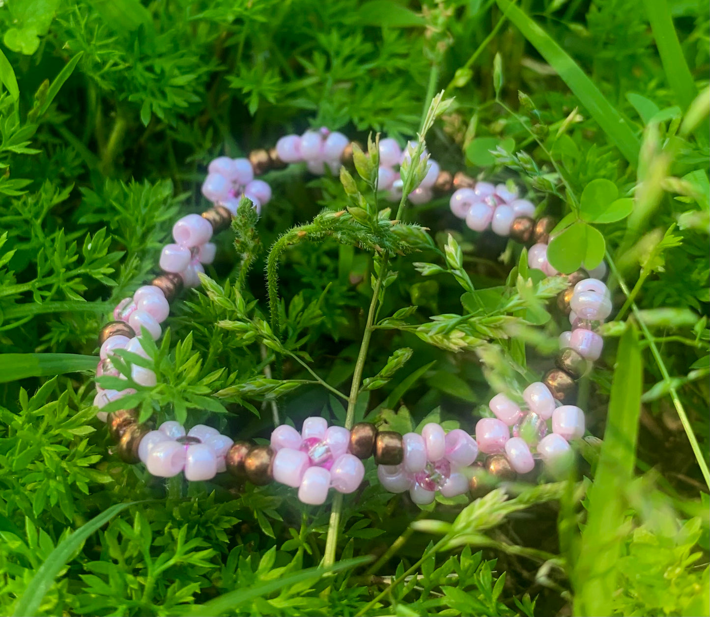 "Cherry Blossom" Seed Bead Flower Bracelet