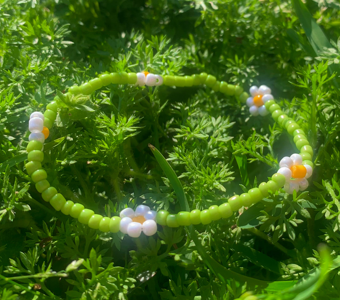 "Daisy" Flower-Chain Seed Bead Bracelet