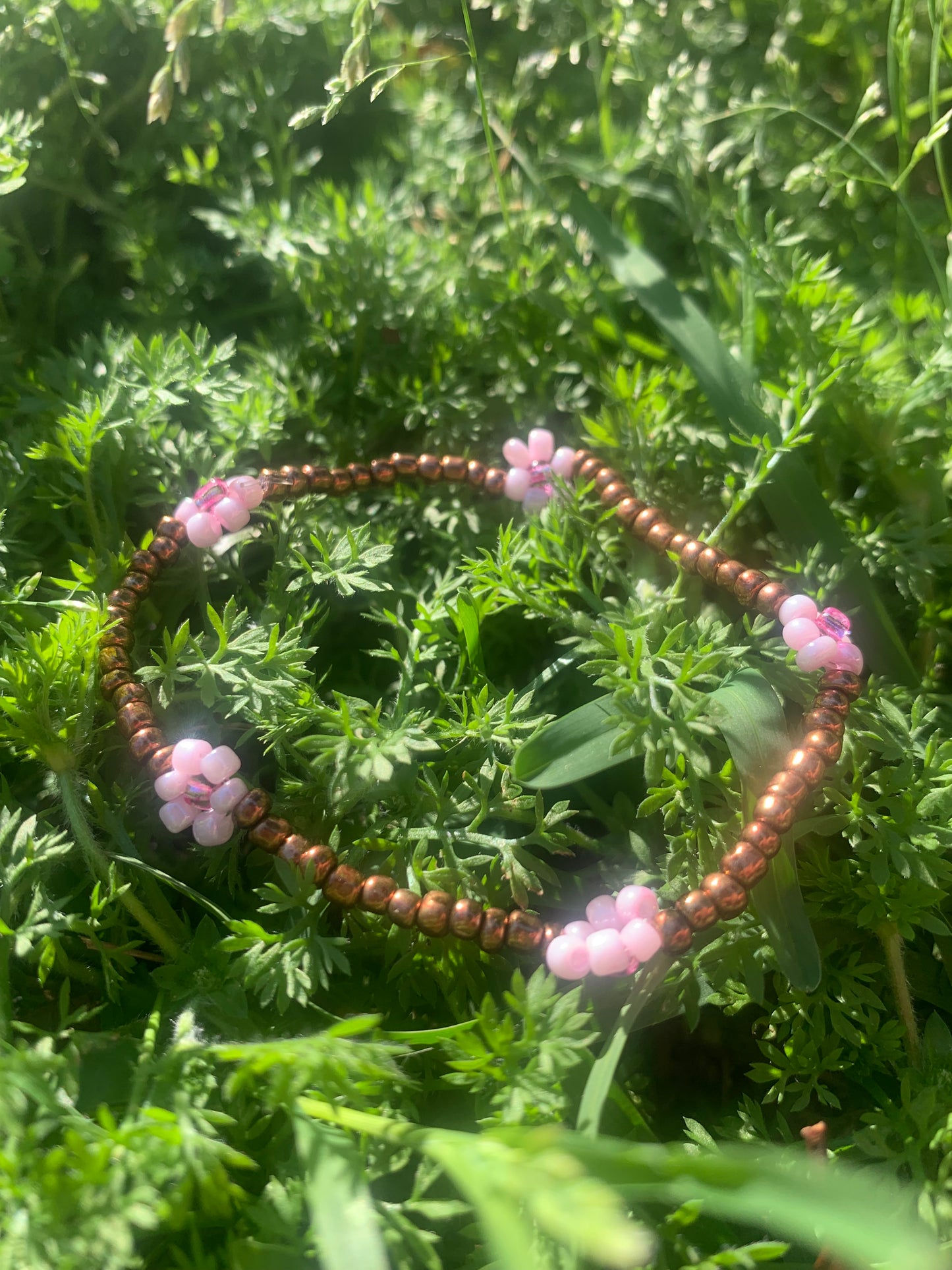 "Cherry Blossom" Flower-Chain Seed Bead Bracelet