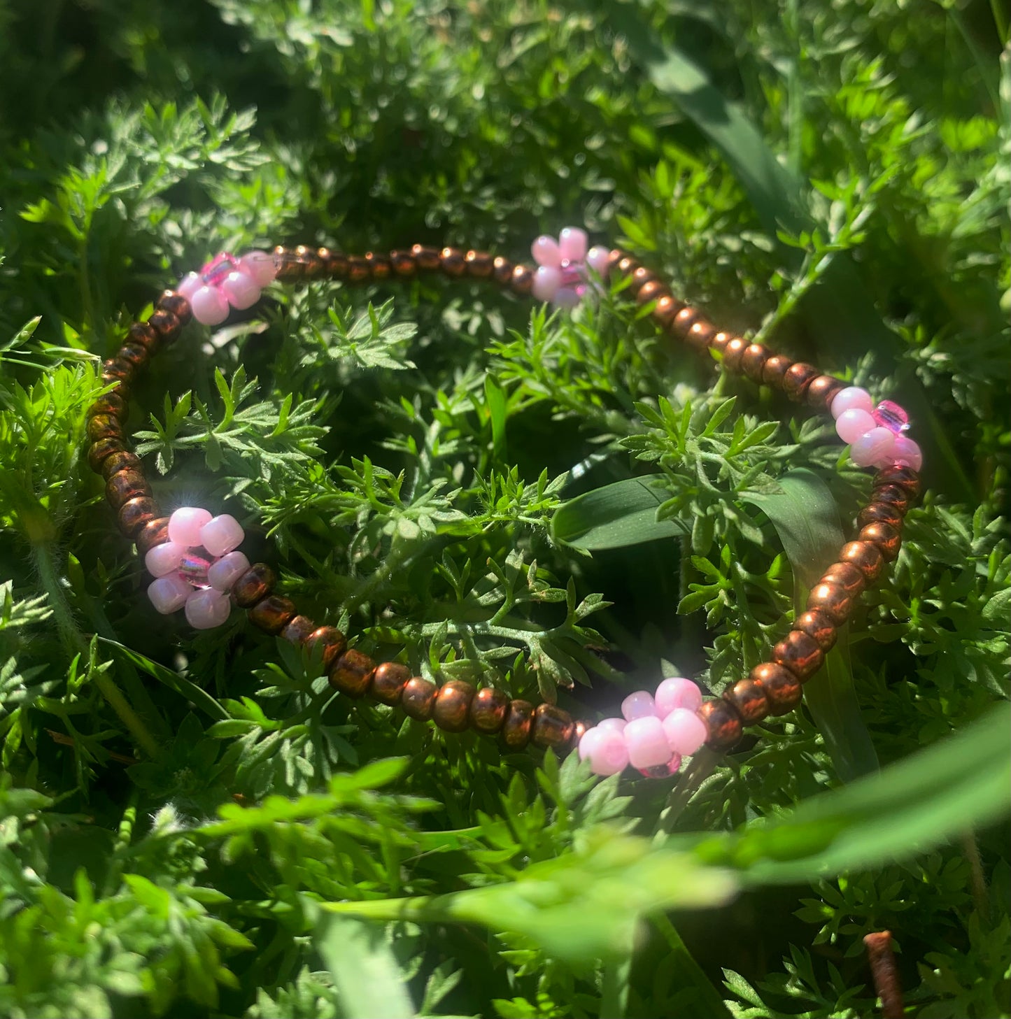 "Cherry Blossom" Flower-Chain Seed Bead Bracelet